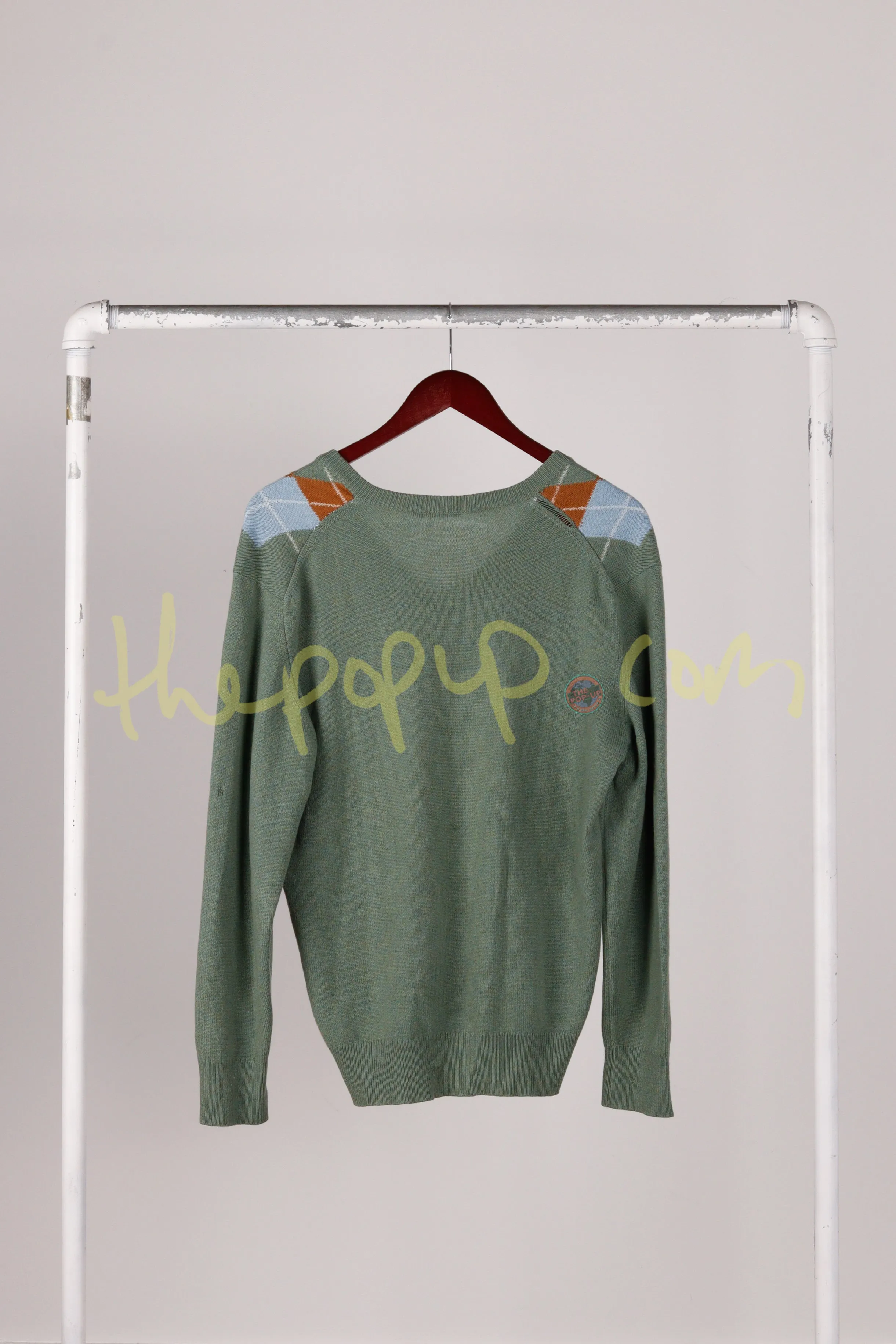 90's Lanvin 'Argyle V-Neck' Sweater Green