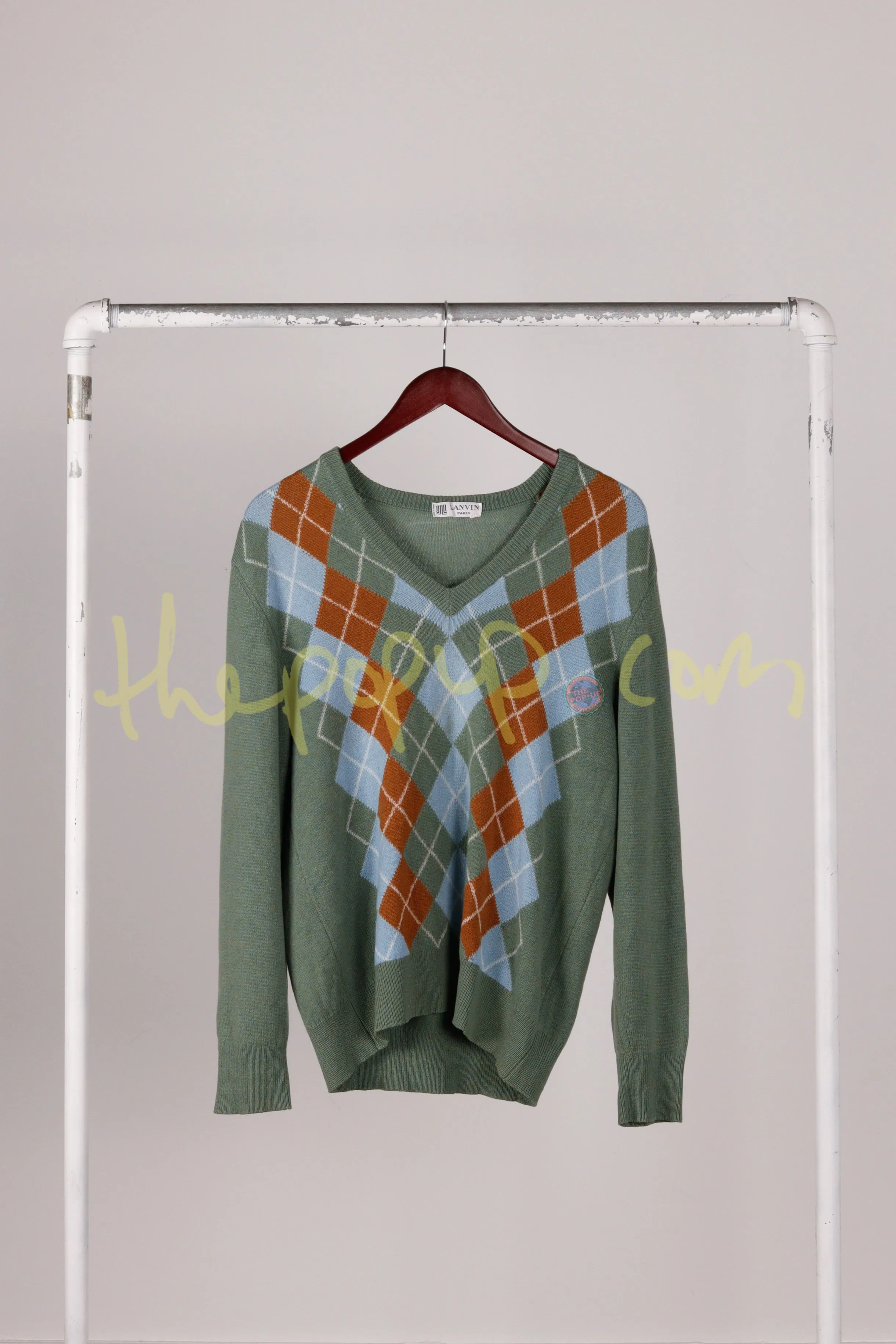 90's Lanvin 'Argyle V-Neck' Sweater Green