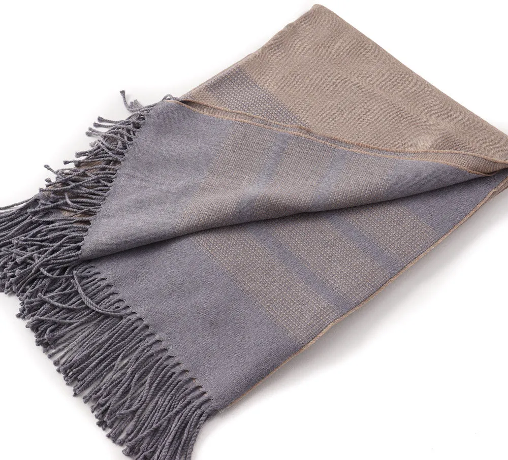 Battisti Tan and Gray Birdseye Wool Throw Blanket