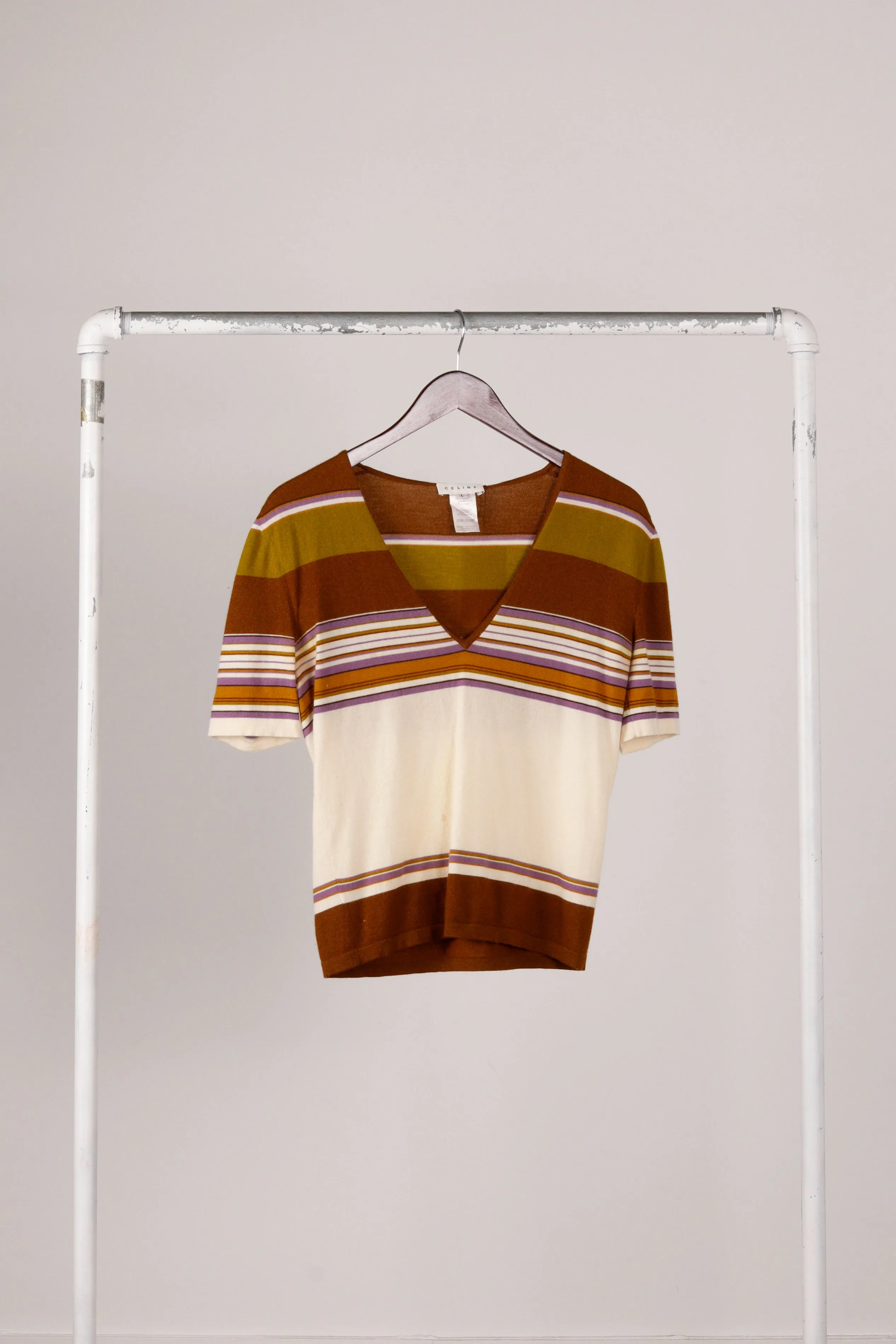 Celine SS01 Women's 'Cashmere Striped V-Neck' Shirt (2001)