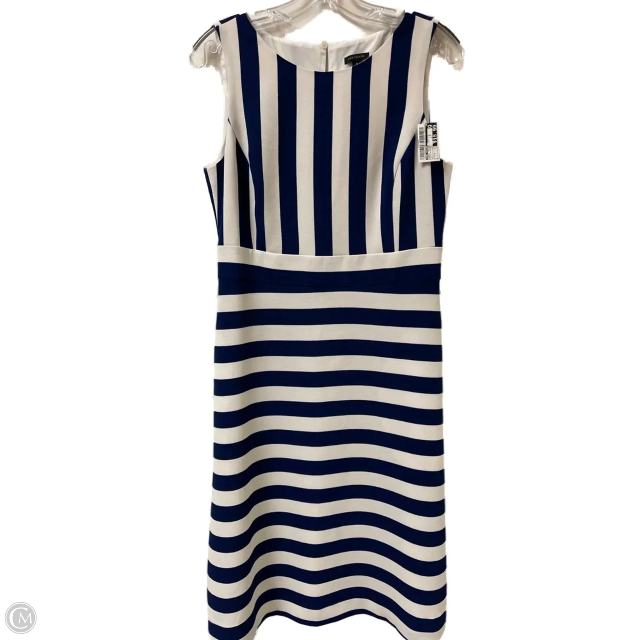 Dress Casual Midi By Ann Taylor In Blue & White. Size: S