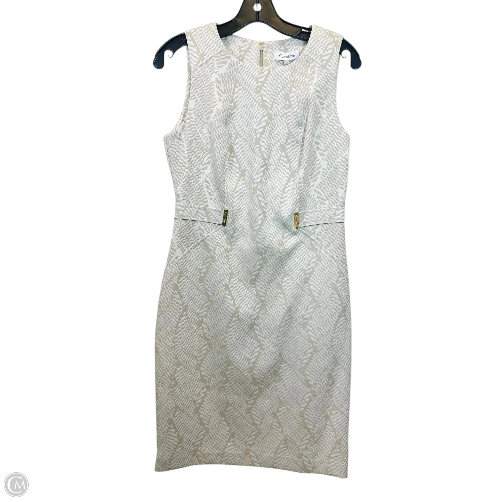 Dress Casual Midi By Calvin Klein In Tan & White. Size: M