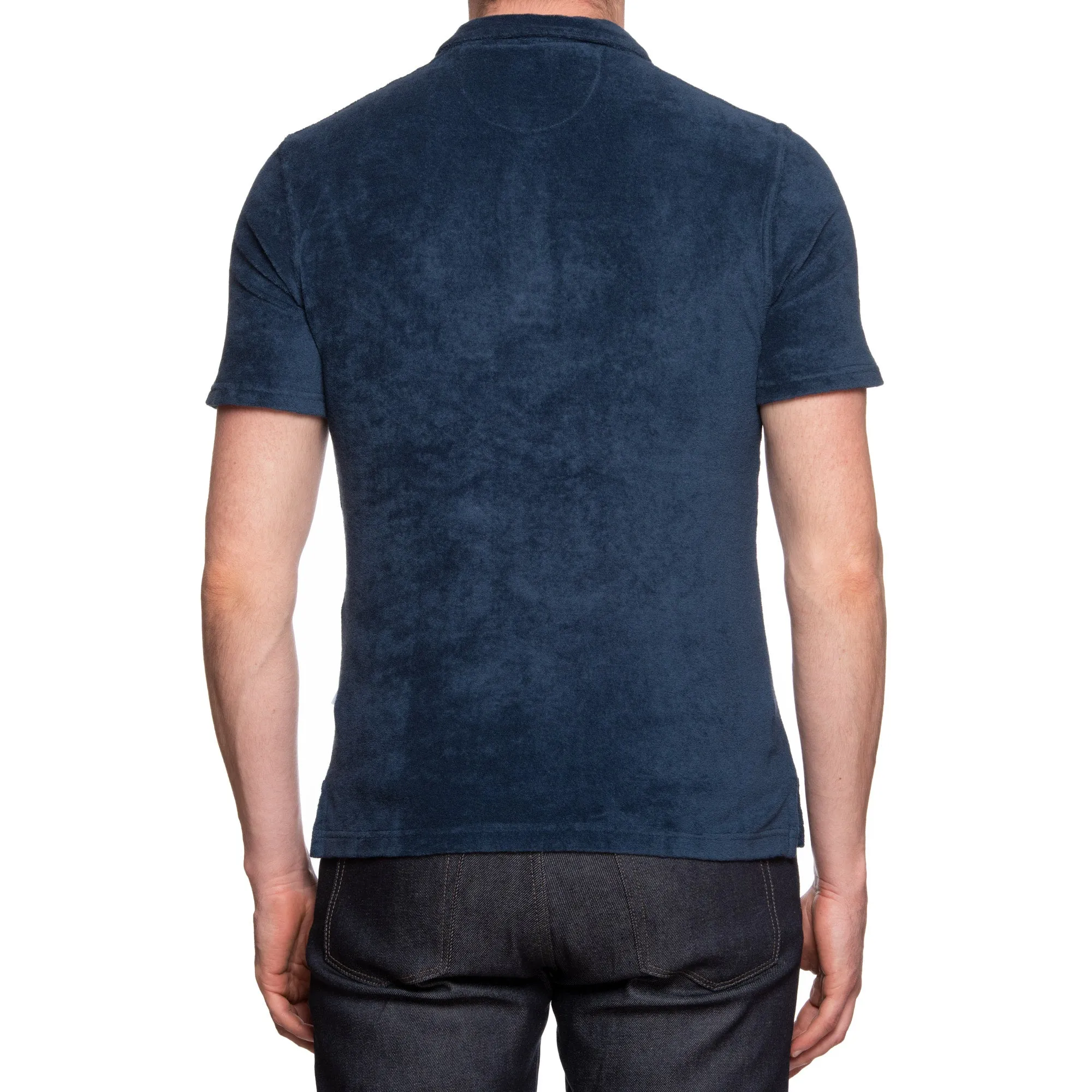 FEDELI Mondial Dark Blue Terry Cloth Polo Shirt EU 46 NEW US XS Slim Fit