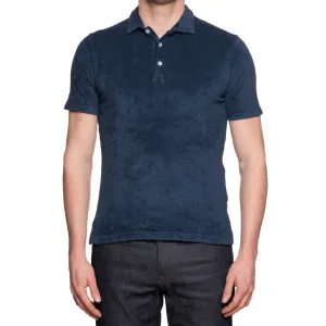 FEDELI Mondial Dark Blue Terry Cloth Polo Shirt EU 46 NEW US XS Slim Fit