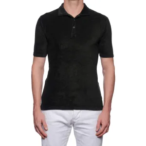 FEDELI Mondial Dark Green Terry Cloth Short Sleeve Polo Shirt EU 46 NEW US XS
