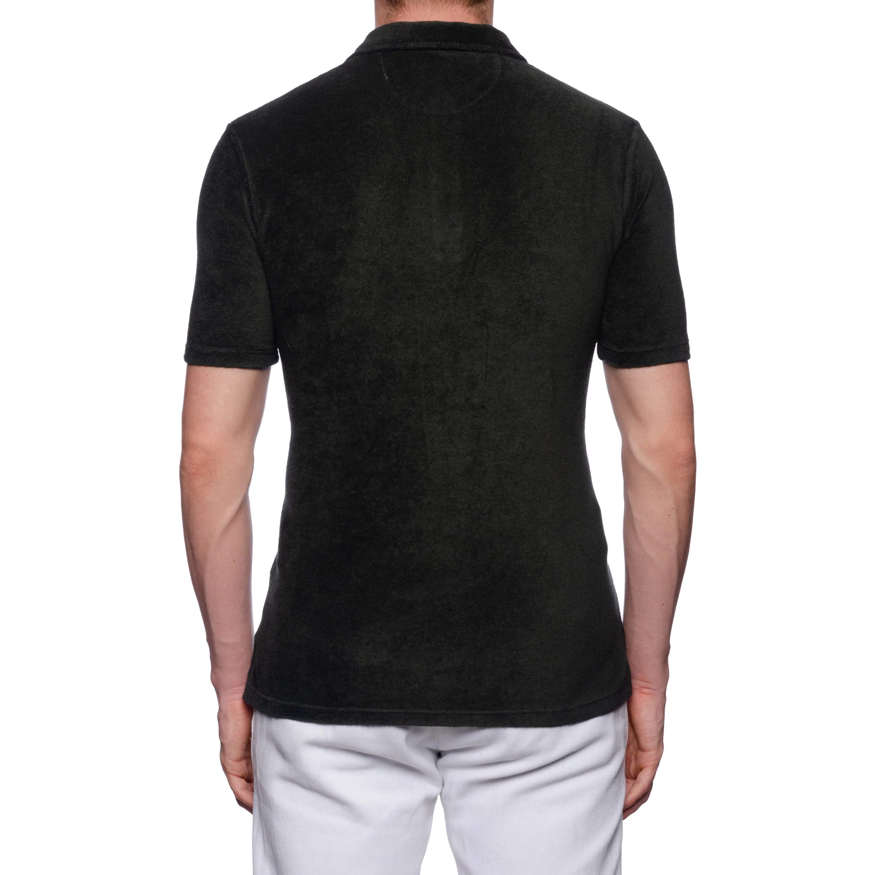 FEDELI Mondial Dark Green Terry Cloth Short Sleeve Polo Shirt EU 46 NEW US XS