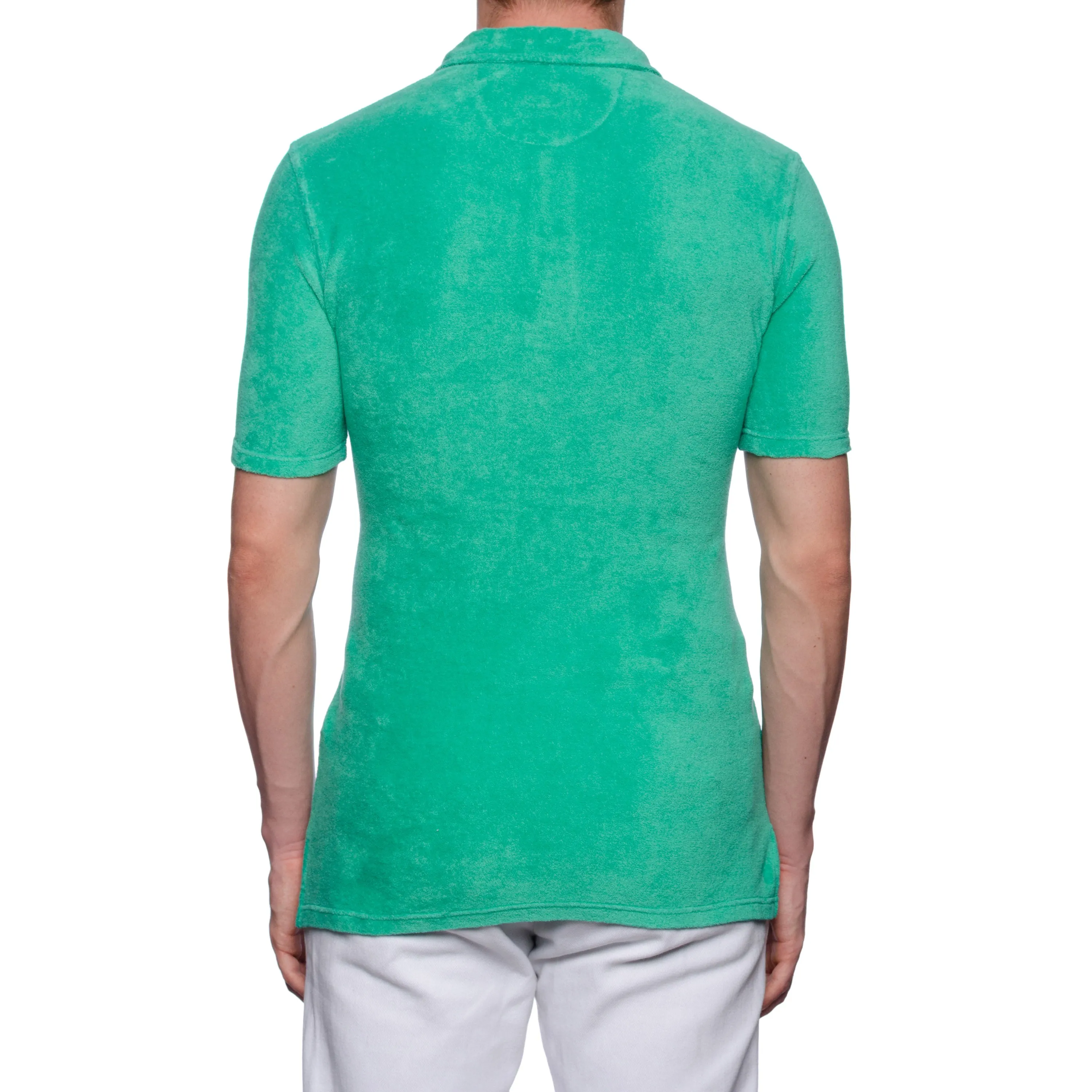 FEDELI Mondial Green Terry Cloth Short Sleeve Polo Shirt EU 48 NEW US S Slim Fit