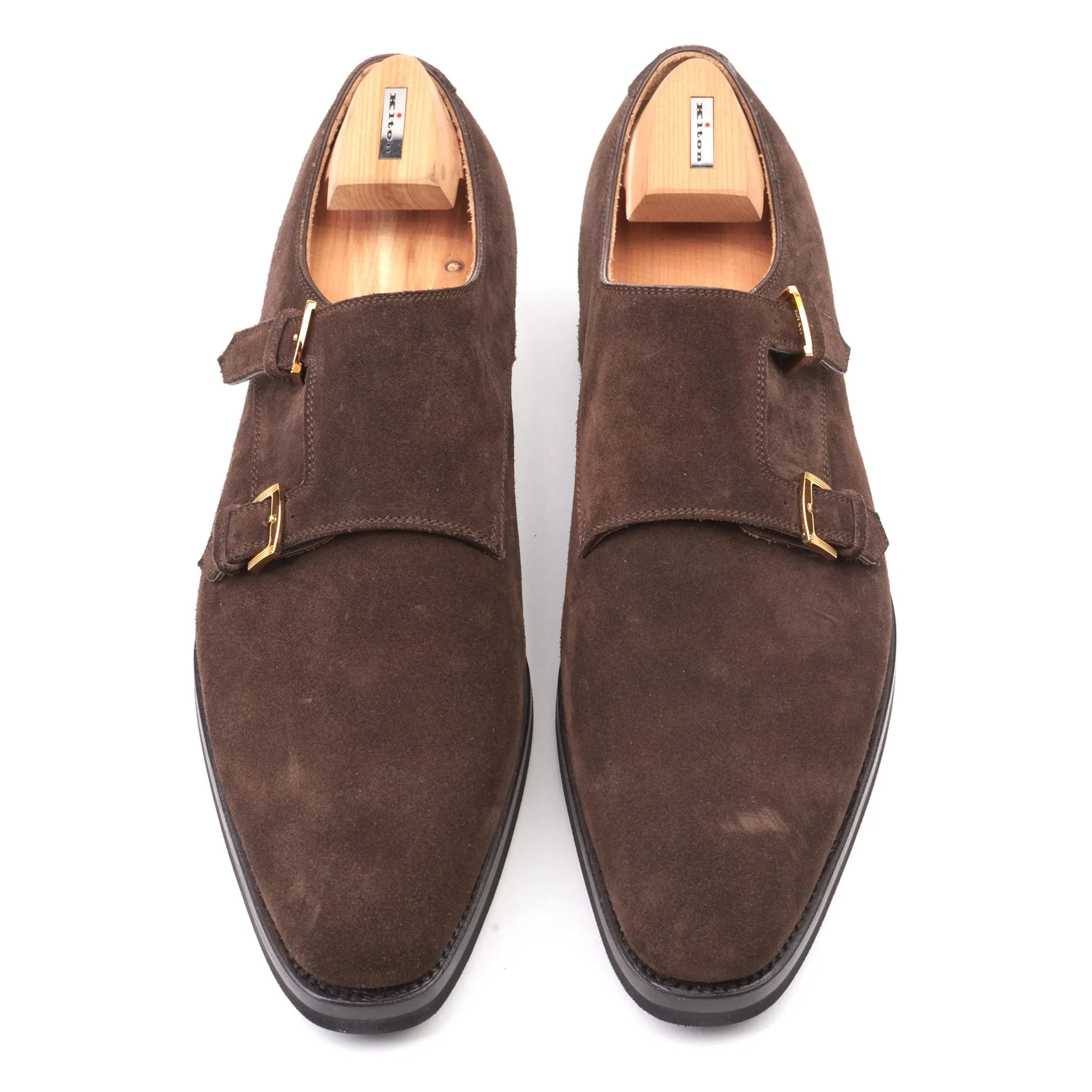 KITON Brown Suede Leather Double Monk Shoes US 10.5 NEW with Box