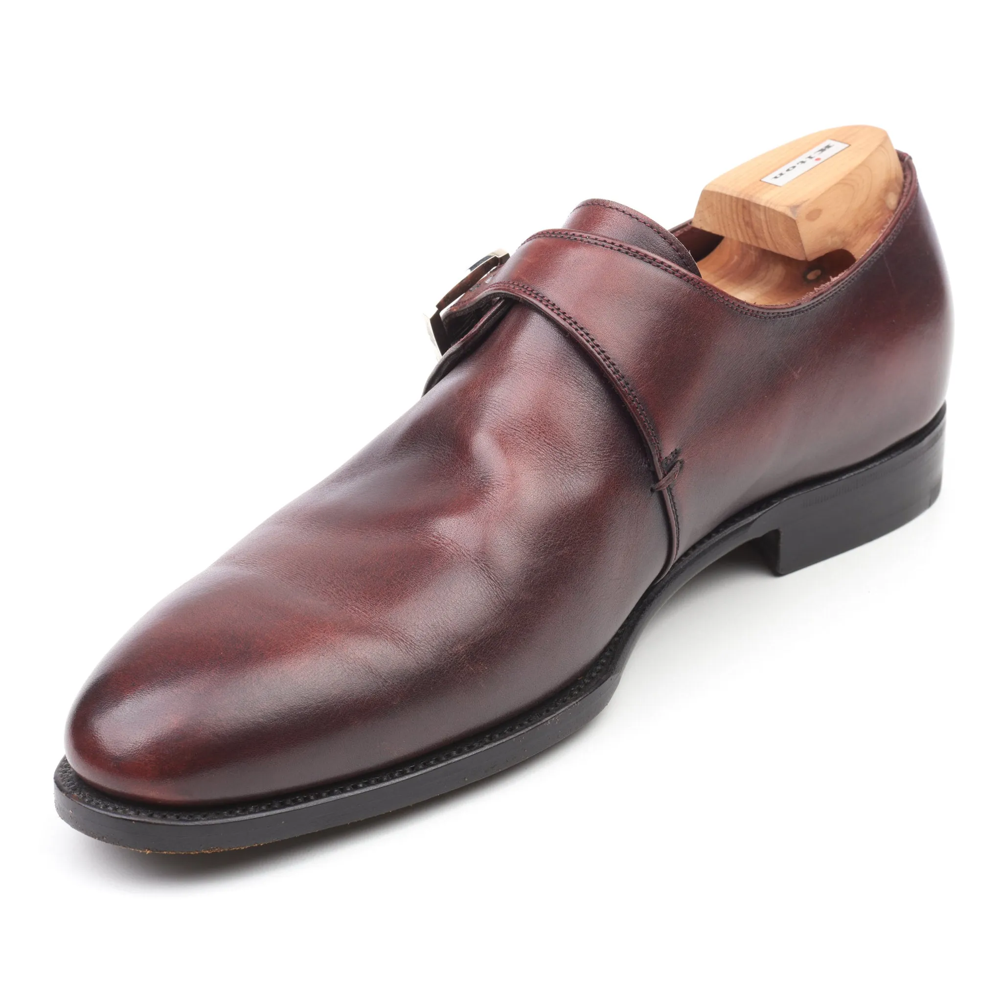 KITON Handmade Oxblood Calfskin Leather Single Monk Dress Shoes US 9 Box