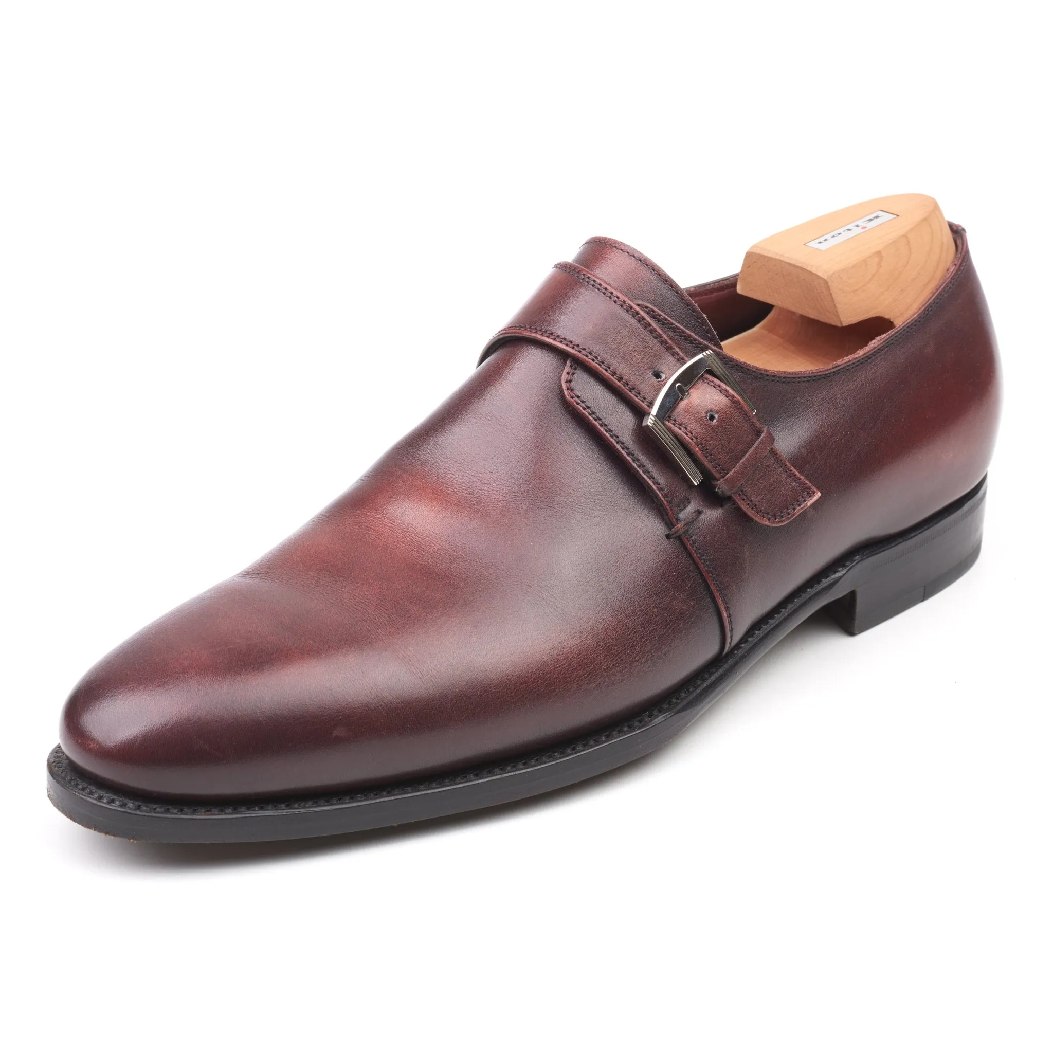KITON Handmade Oxblood Calfskin Leather Single Monk Dress Shoes US 9 Box