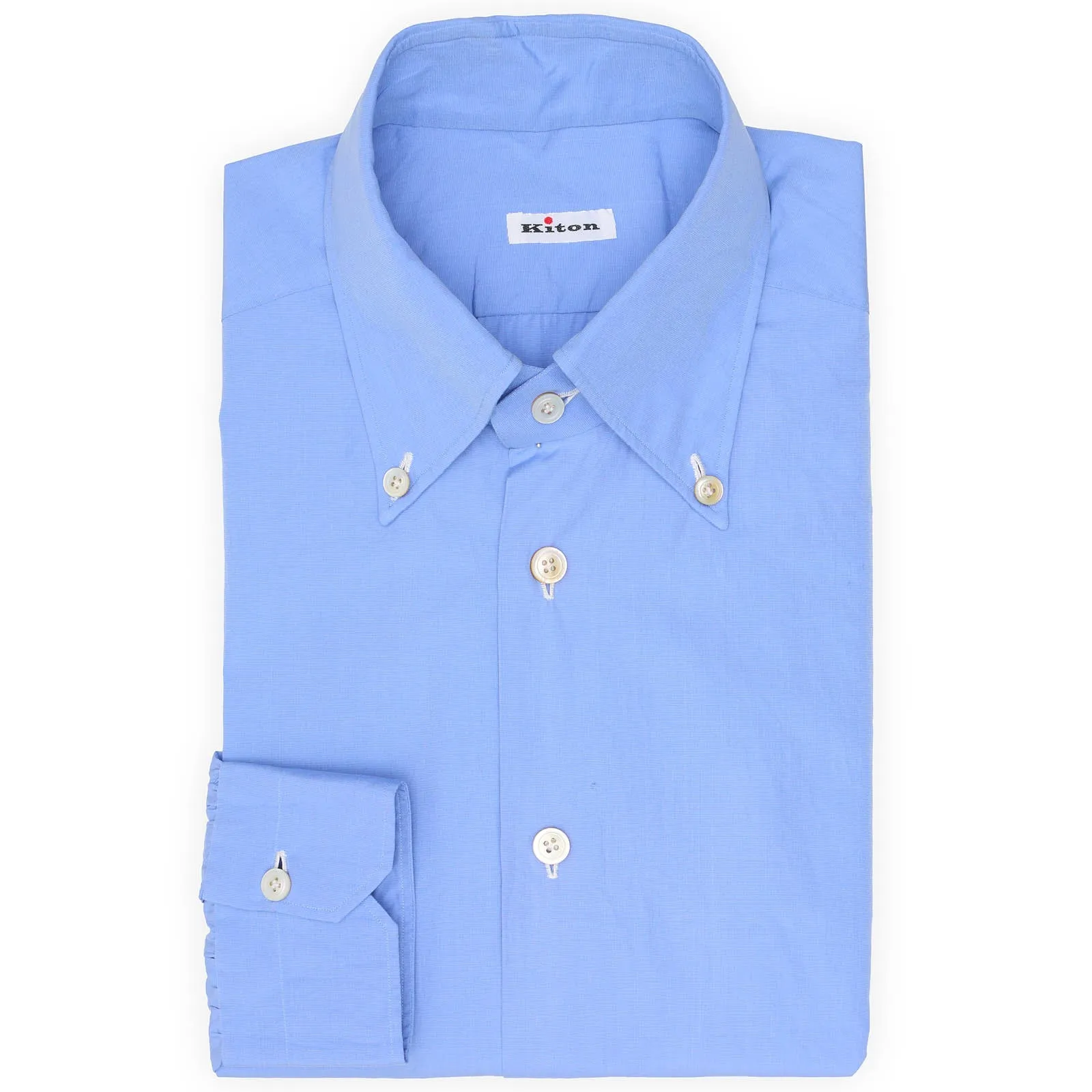 KITON Napoli Handmade Blue Cotton Button-Down Dress Shirt EU 39 NEW US 15.5