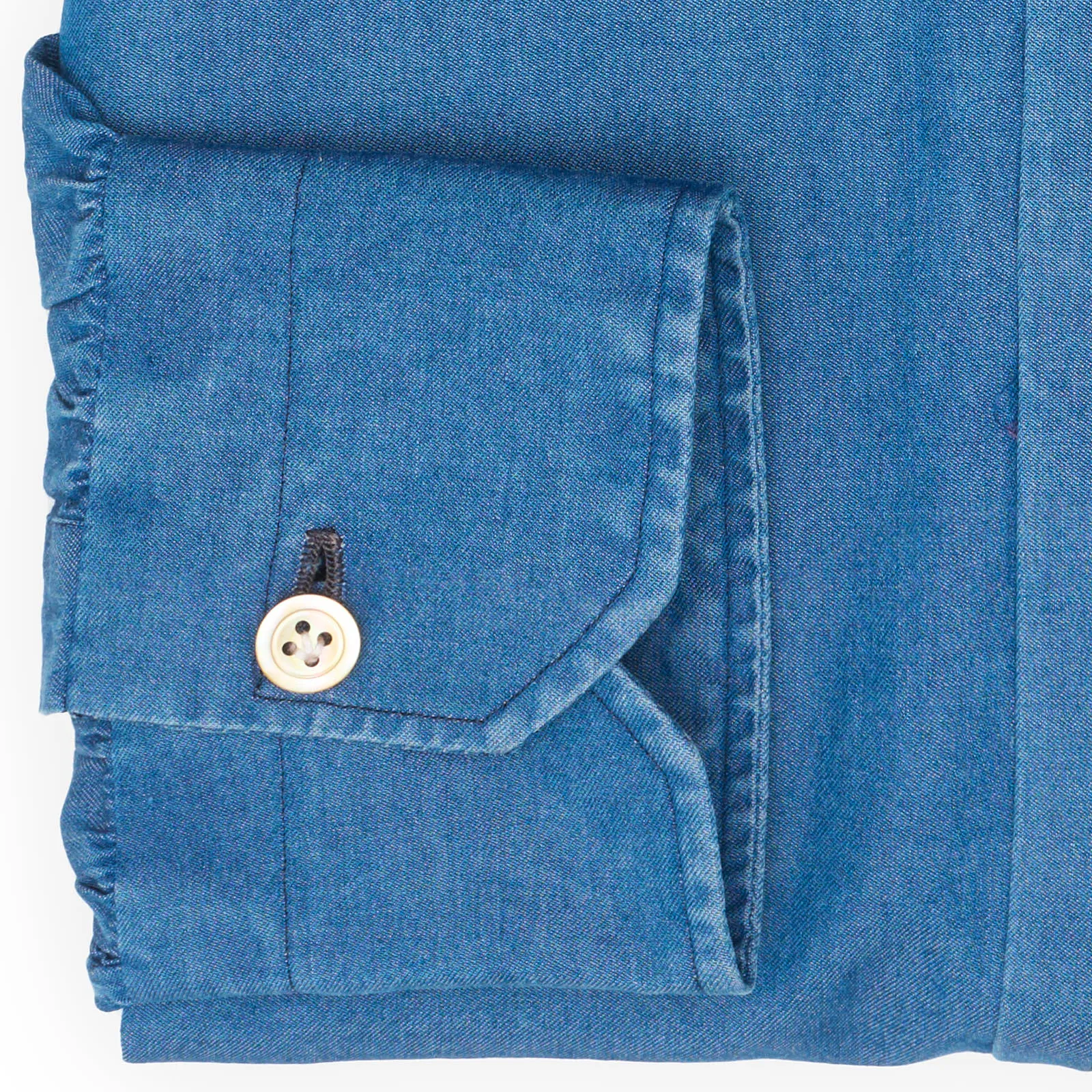 KITON Napoli Handmade Blue Denim Cotton Button-Down Shirt EU 39 NEW US 15.5
