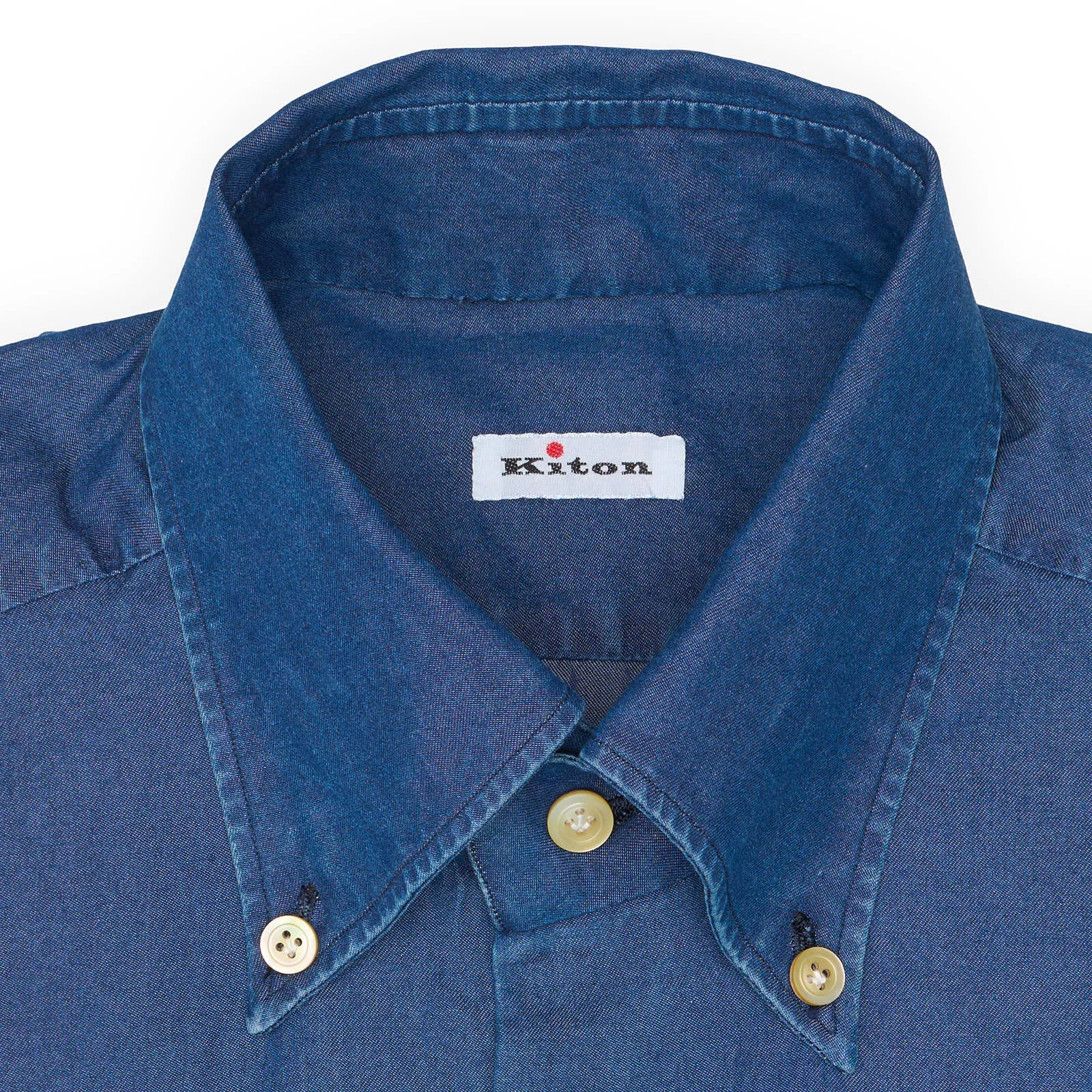 KITON Napoli Handmade Blue Denim Cotton Button-Down Shirt EU 39 NEW US 15.5
