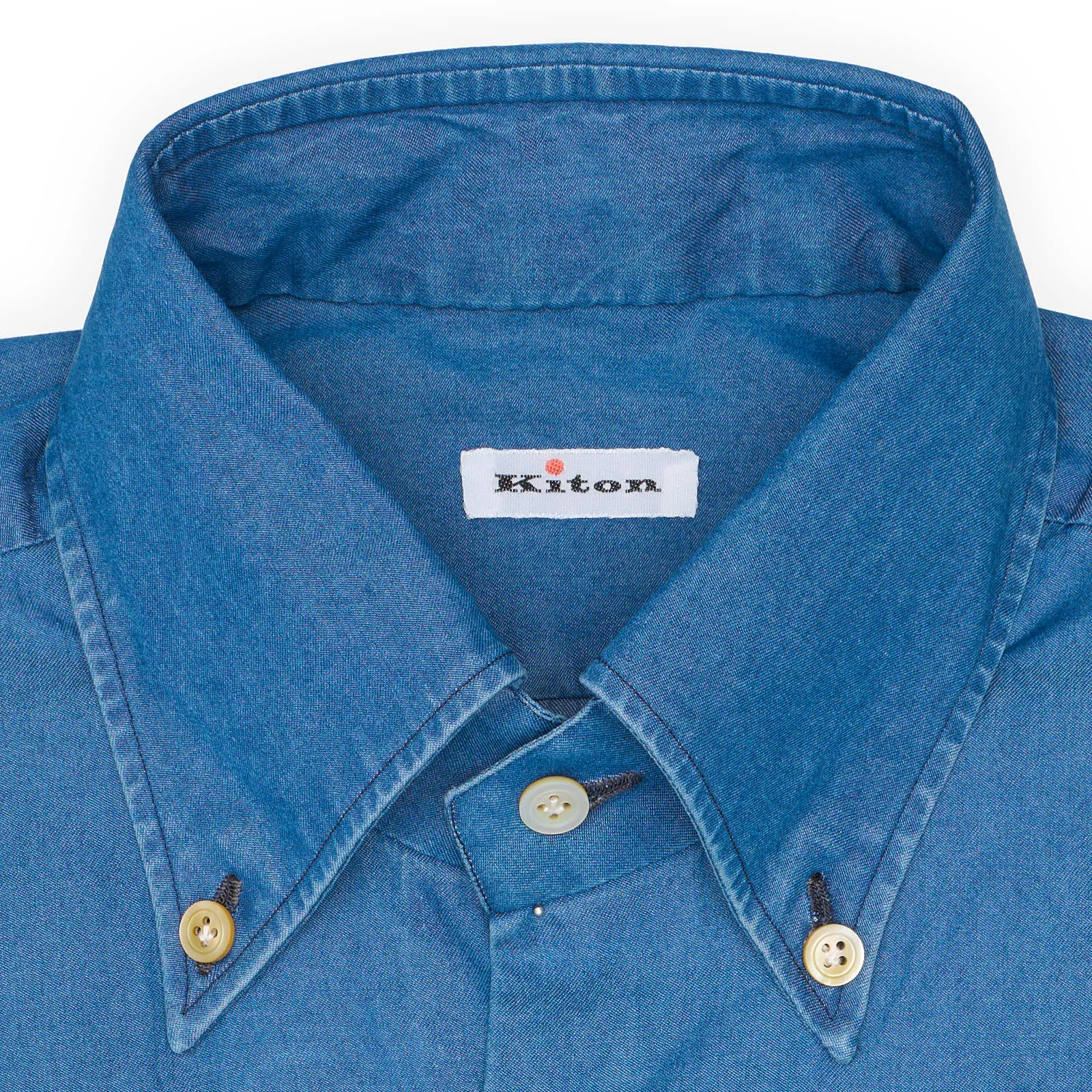KITON Napoli Handmade Blue Denim Cotton Button-Down Shirt EU 39 NEW US 15.5