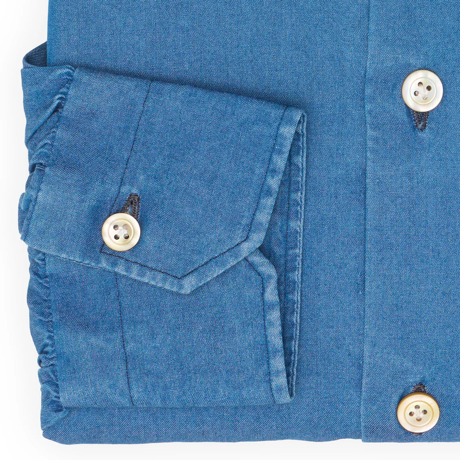 KITON Napoli Handmade Blue Denim Cotton Button-Down Shirt EU 39 NEW US 15.5