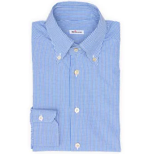 KITON Napoli Handmade Blue Plaid Cotton Button-Down Dress Shirt EU 38 NEW US 15