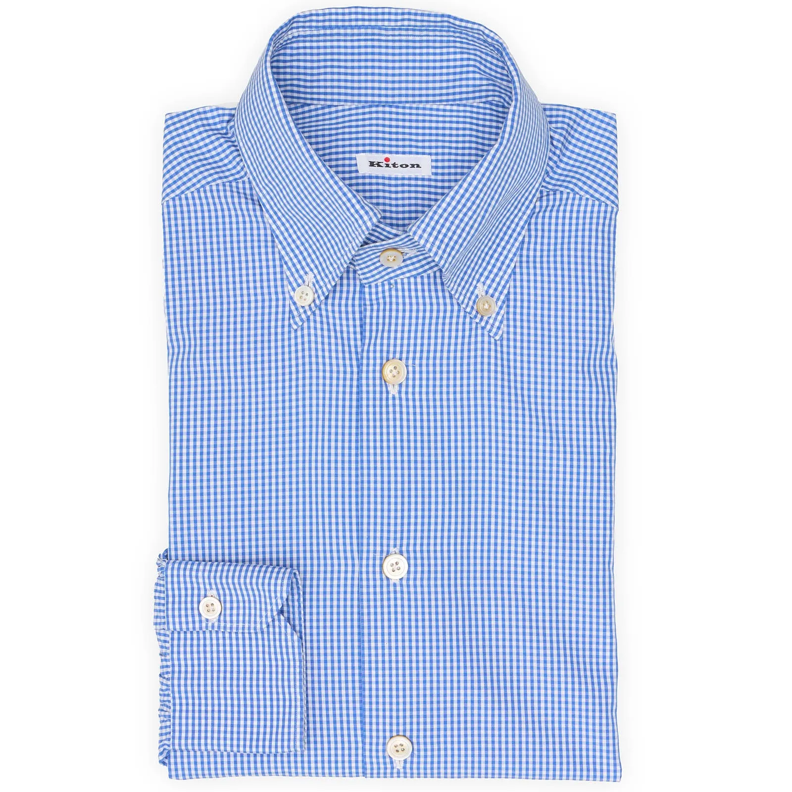 KITON Napoli Handmade Blue Plaid Cotton Button-Down Dress Shirt EU 38 NEW US 15