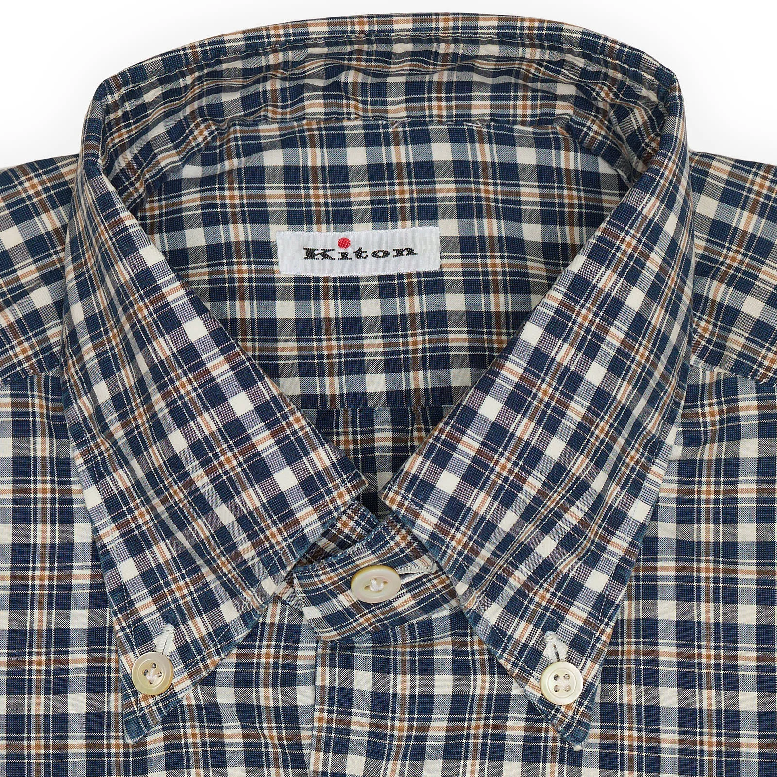 KITON Napoli Handmade Blue Plaid Cotton Button Down Shirt EU 40 NEW US 15.75