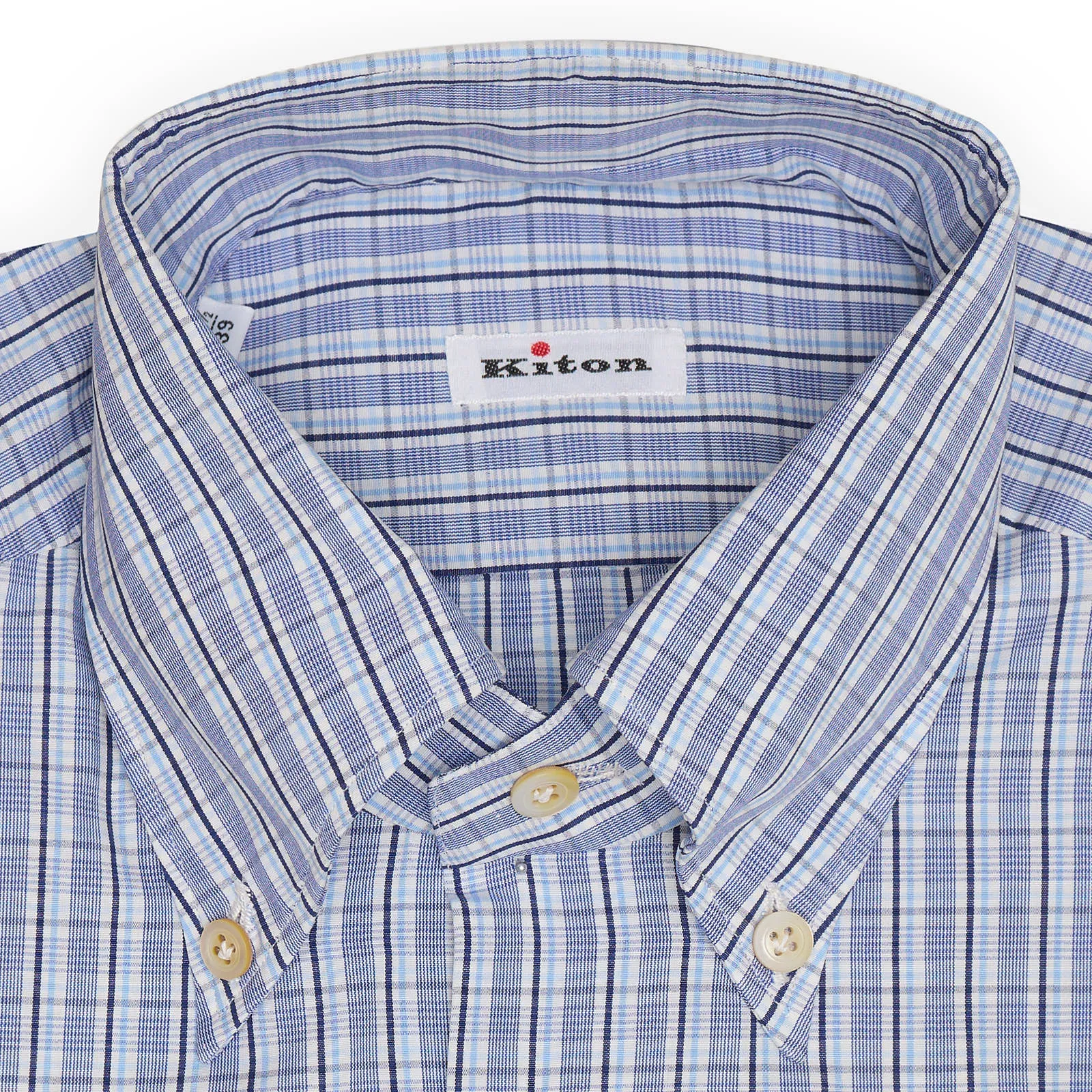 KITON Napoli Handmade Blue Plaid Cotton Dress Shirt EU 39 NEW US 15.5