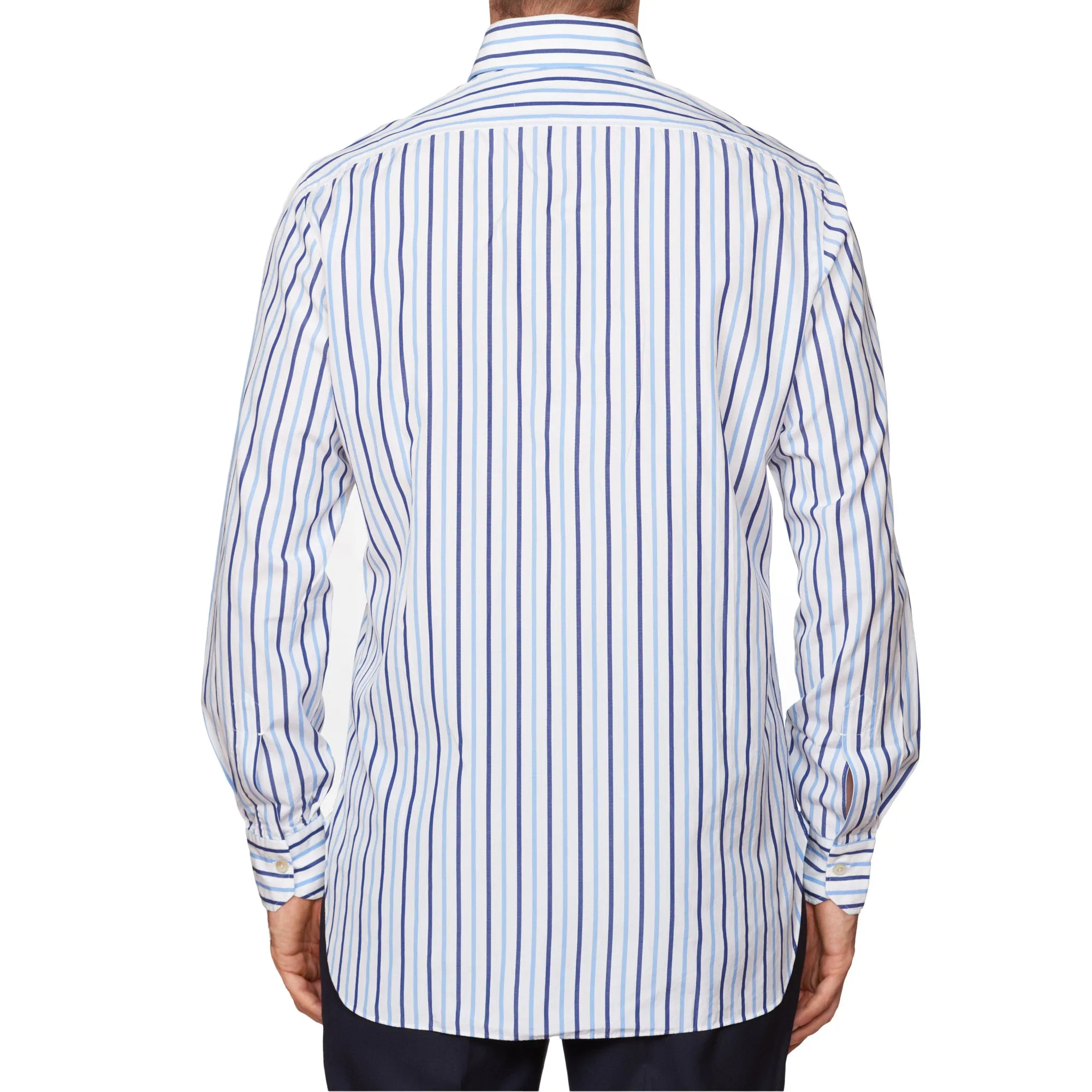 KITON Napoli Handmade Blue Striped Cotton Button-Down Dress Shirt EU 39 NEW US 15.5