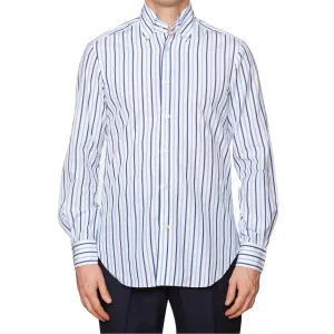 KITON Napoli Handmade Blue Striped Cotton Button-Down Dress Shirt EU 39 NEW US 15.5