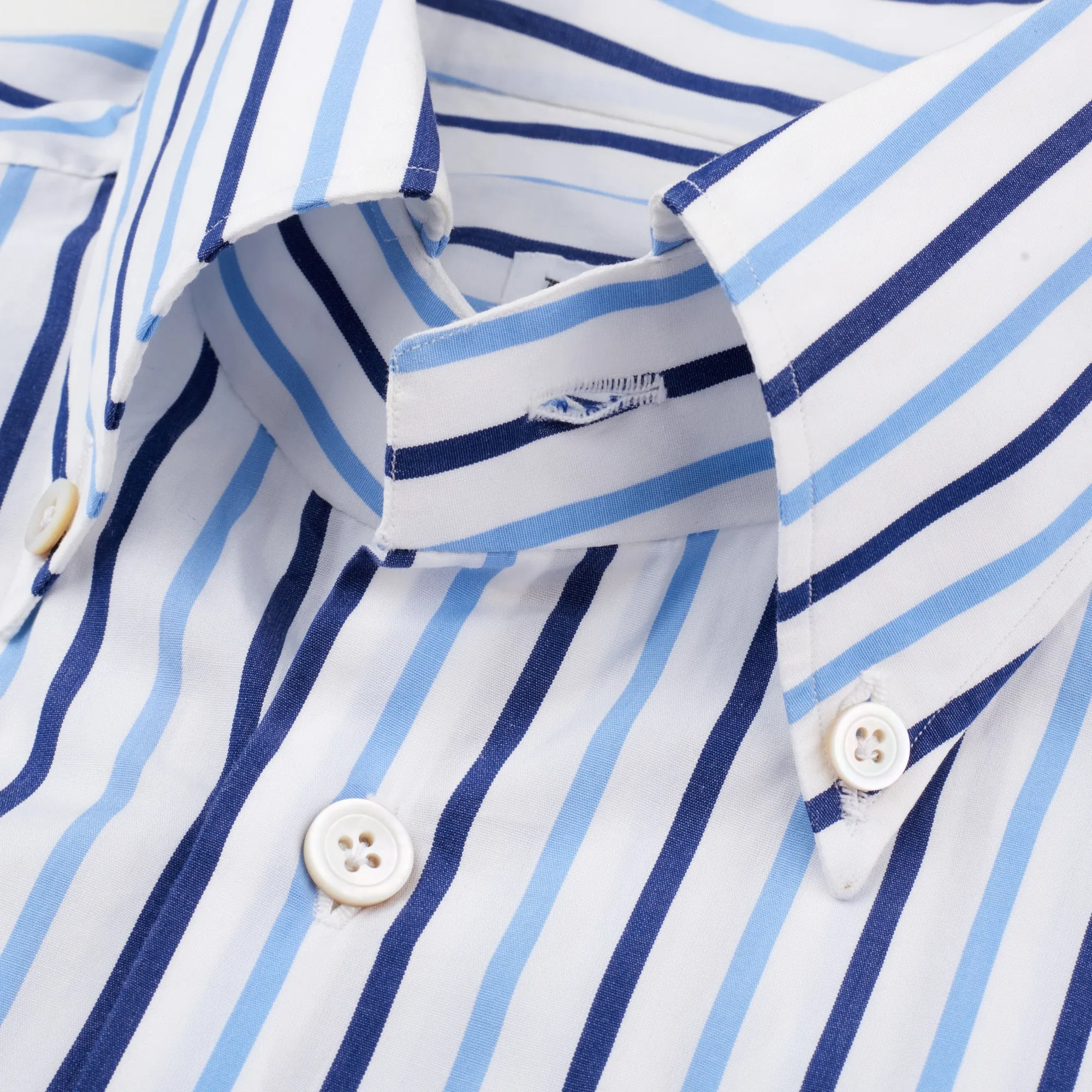 KITON Napoli Handmade Blue Striped Cotton Button-Down Dress Shirt EU 39 NEW US 15.5