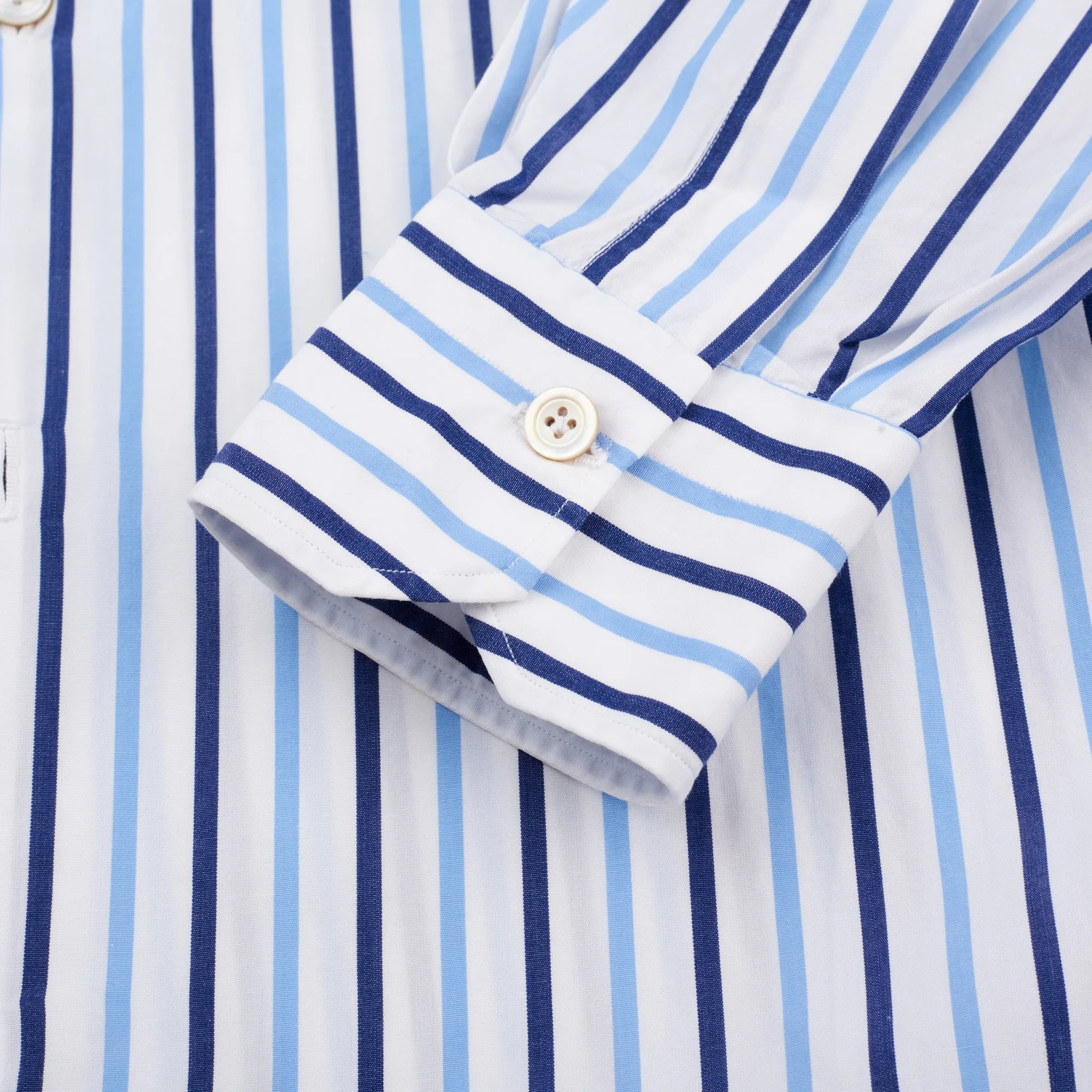 KITON Napoli Handmade Blue Striped Cotton Button-Down Dress Shirt EU 39 NEW US 15.5