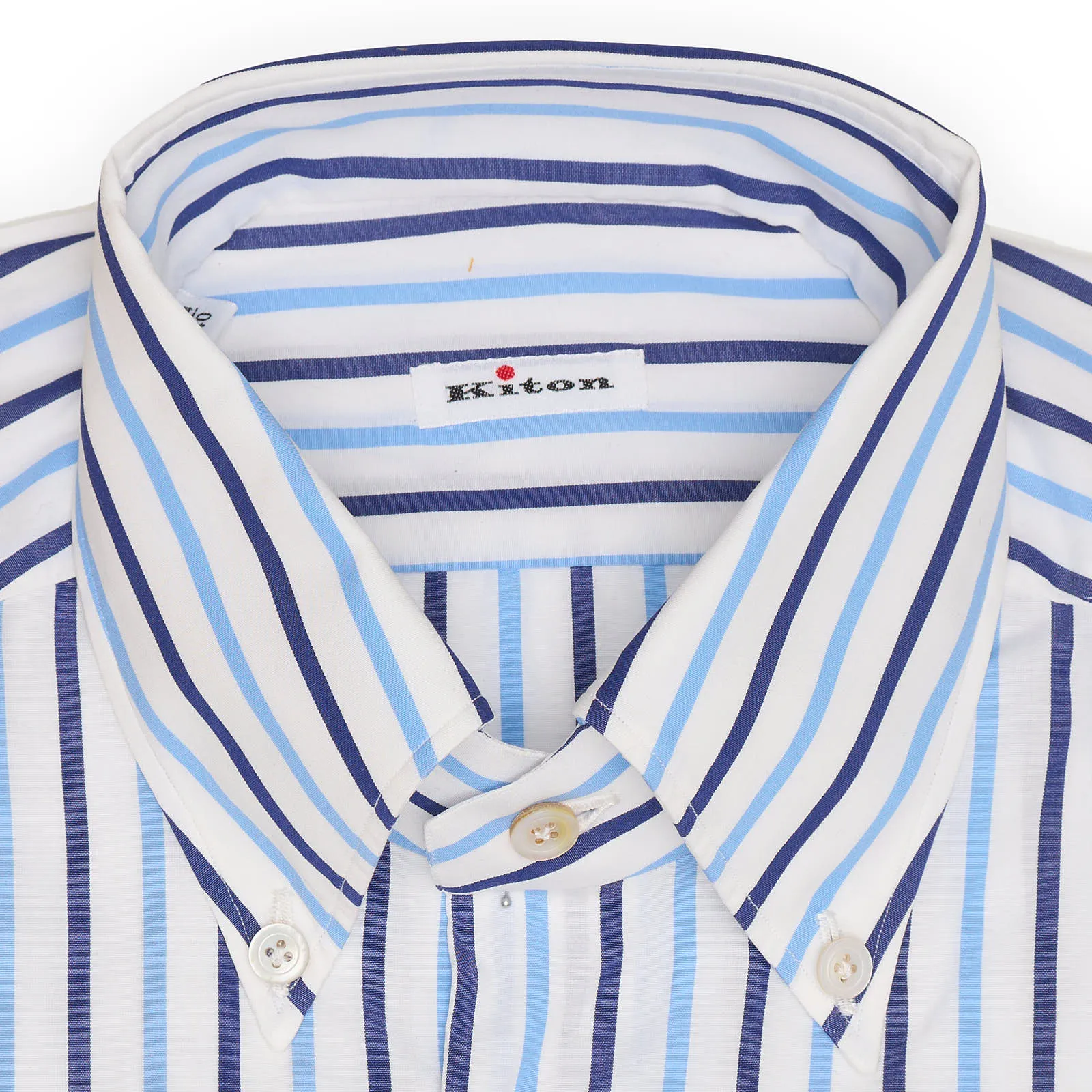 KITON Napoli Handmade Blue Striped Cotton Dress Shirt EU 40 NEW US 15.75
