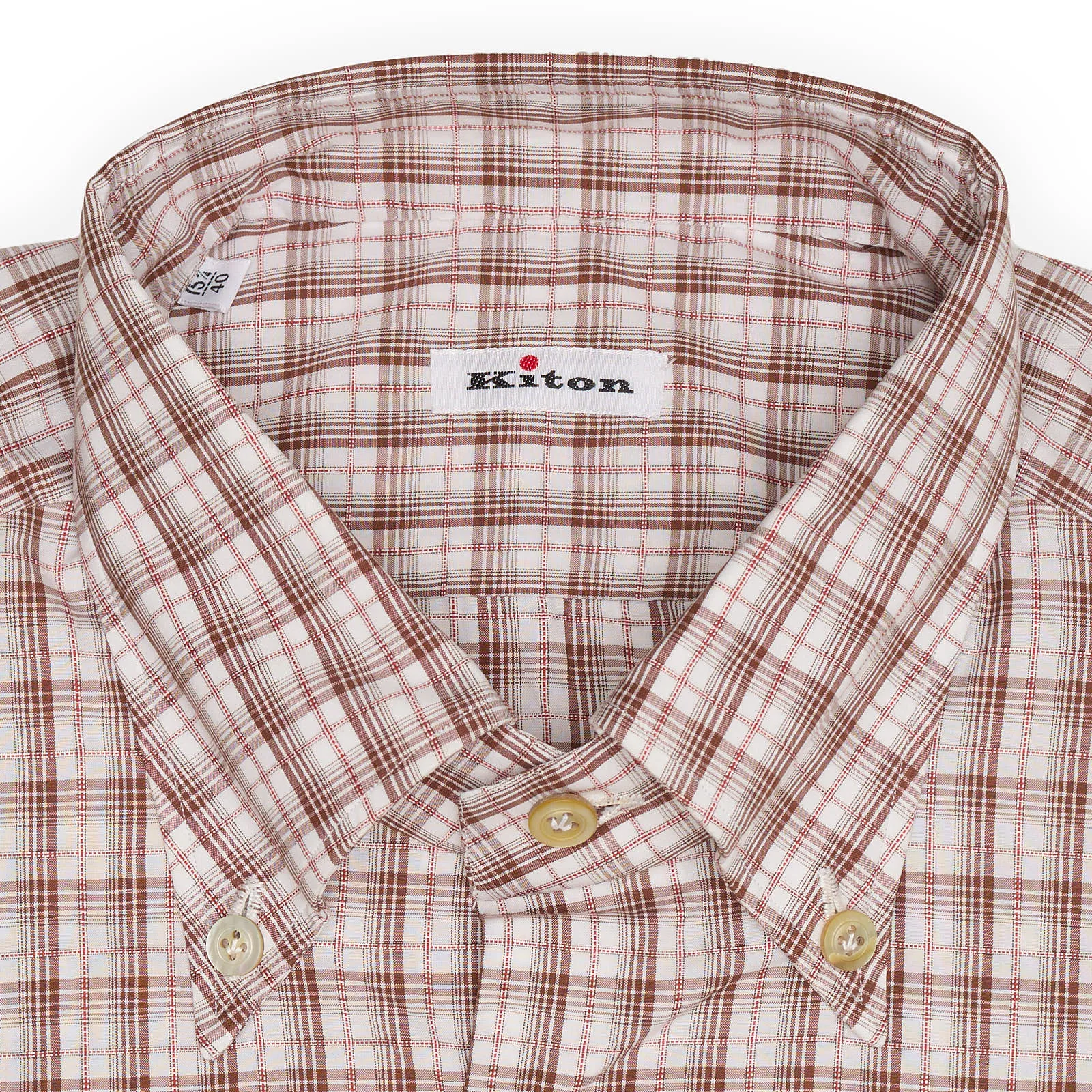KITON Napoli Handmade Brown Plaid Button-Down Cotton Shirt NEW