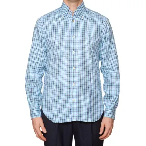 KITON Napoli Handmade Gingham Checked Cotton Button-Down Dress Shirt EU 39 NEW US 15.5