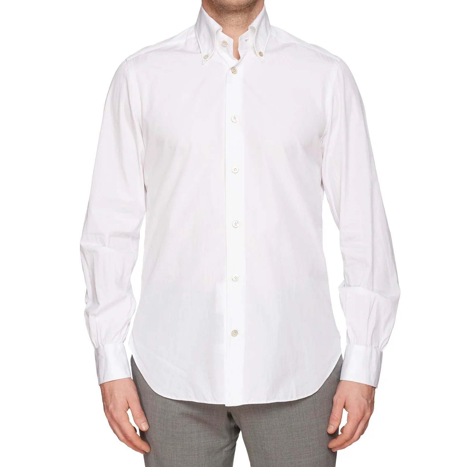 KITON Napoli Handmade White Cotton Poplin Button-Down Shirt 39 NEW US 15.5