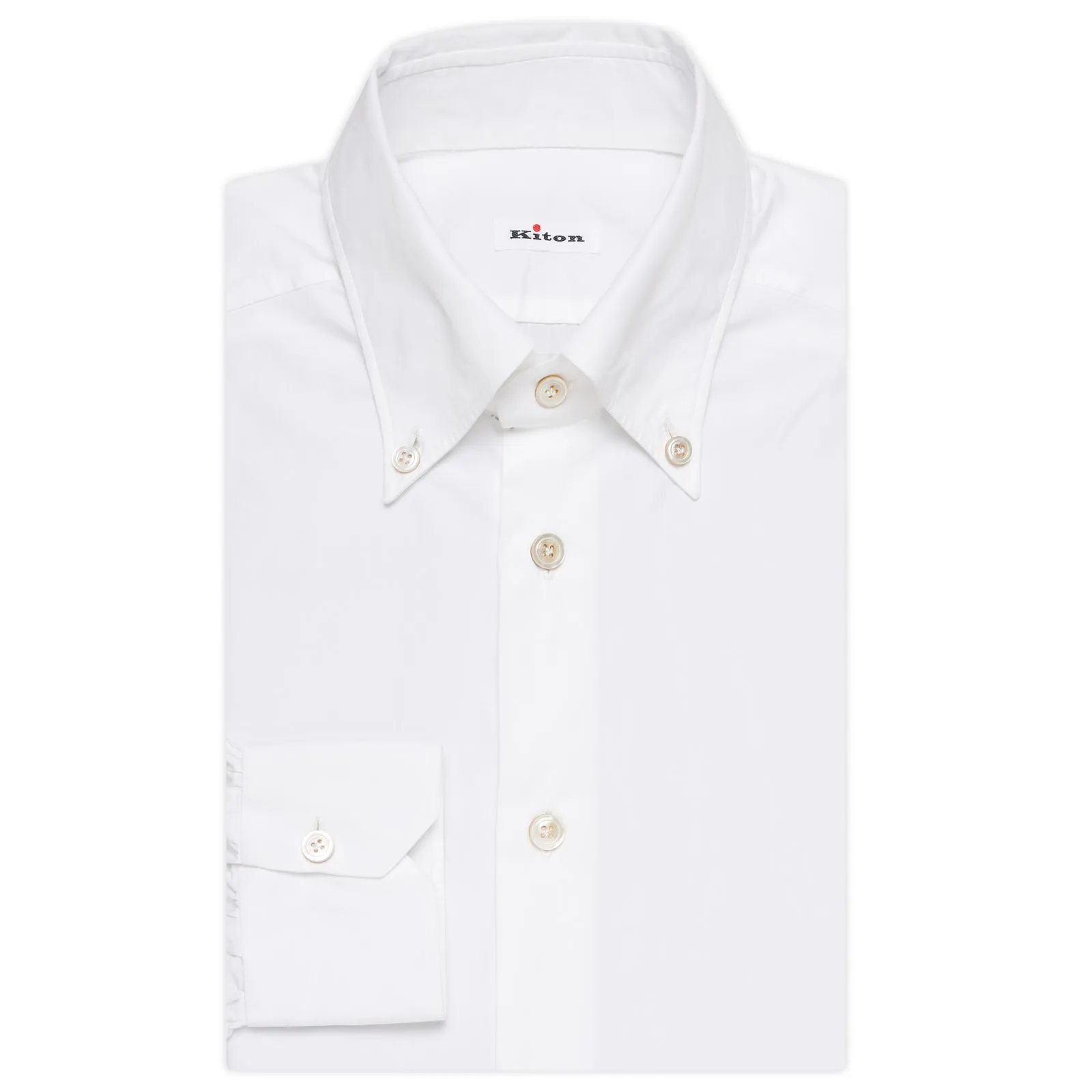 KITON Napoli Handmade White Cotton Poplin Button-Down Shirt 39 NEW US 15.5