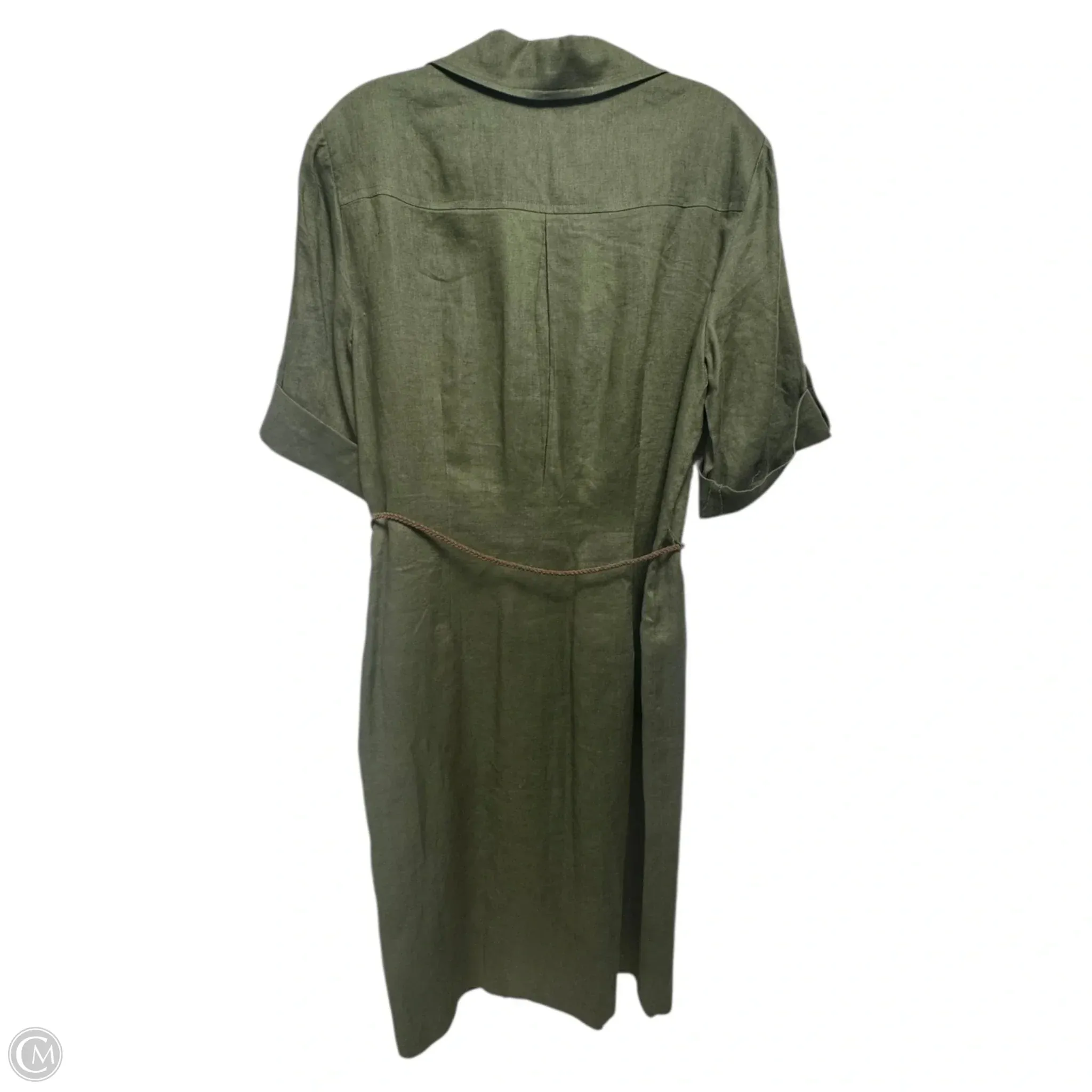 Linen Dress Casual Midi By address Maggy In Green. Size: 12