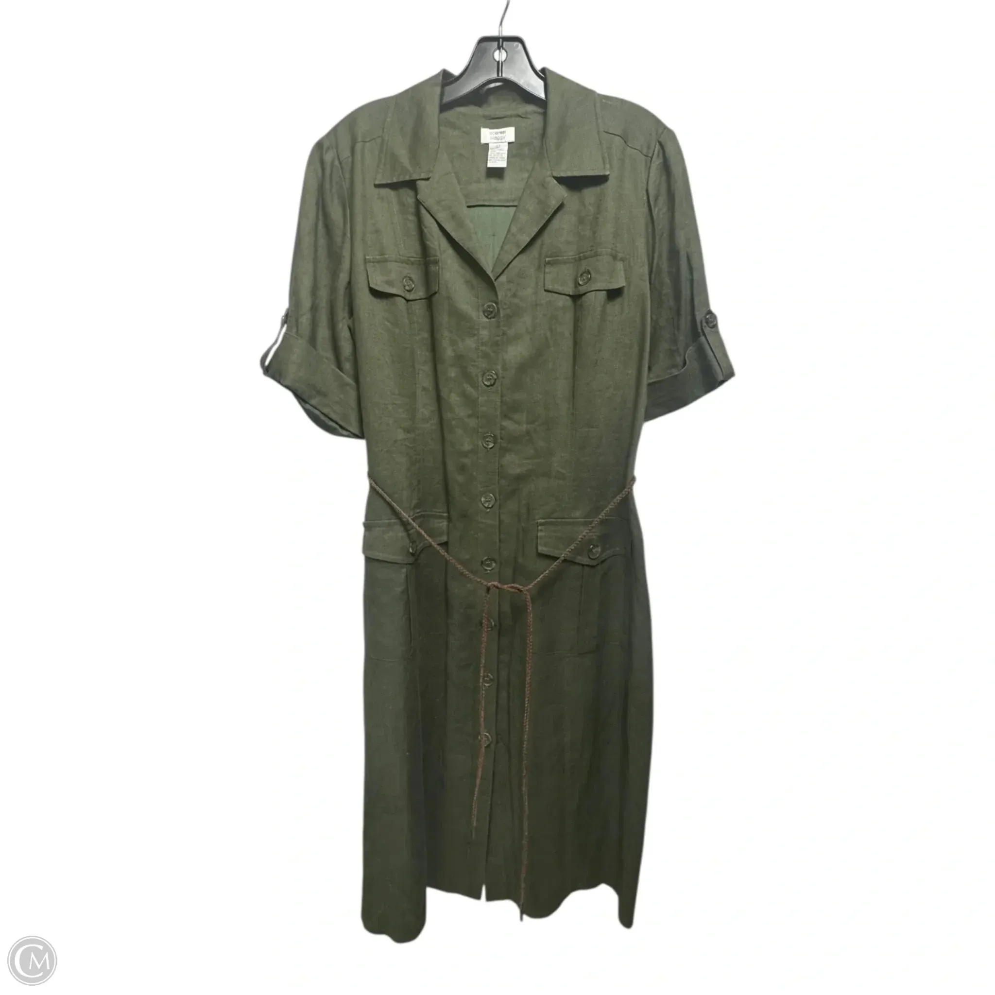 Linen Dress Casual Midi By address Maggy In Green. Size: 12