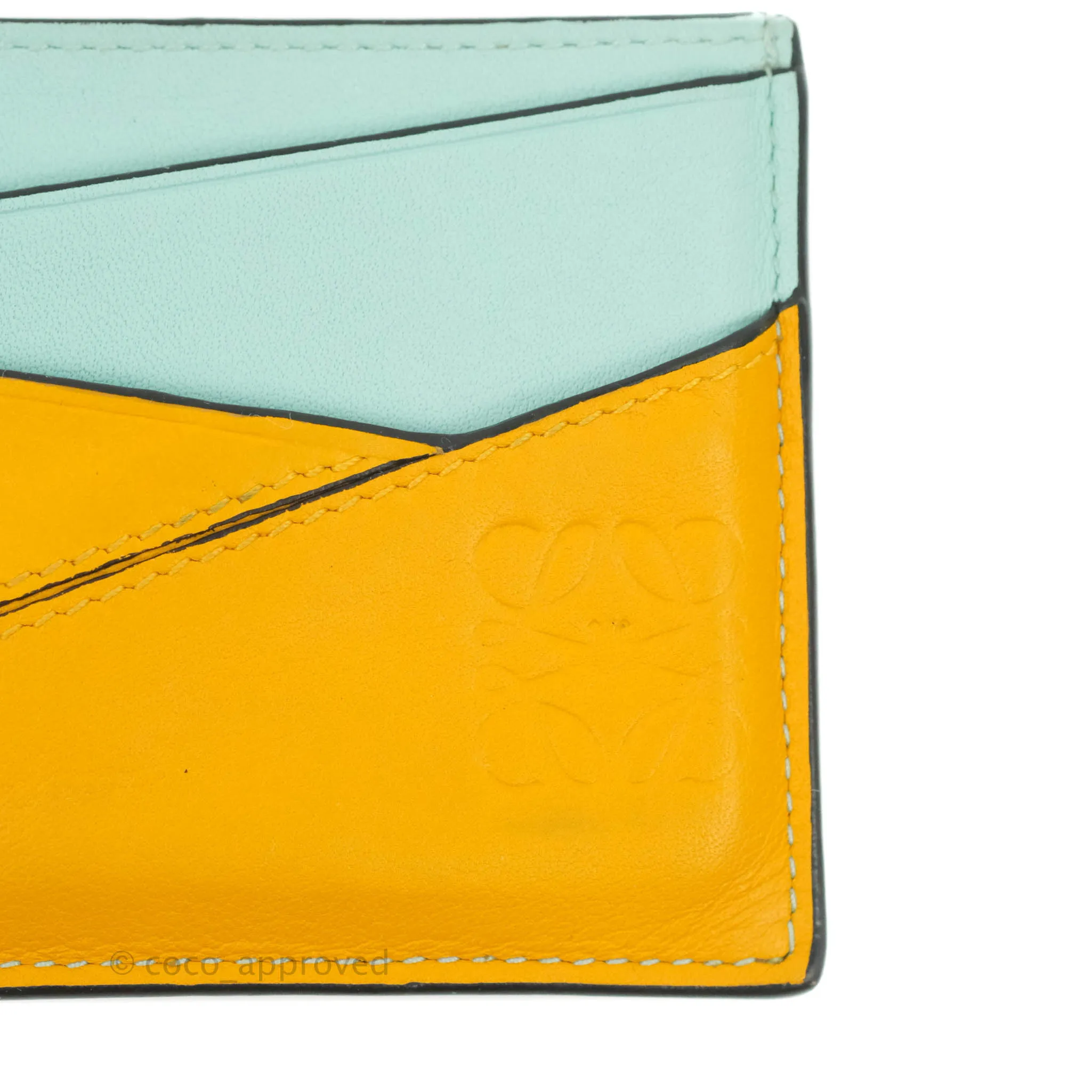 Loewe Puzzle Plain Card Holder Mint/Mustard/Pink/Tan Calfskin
