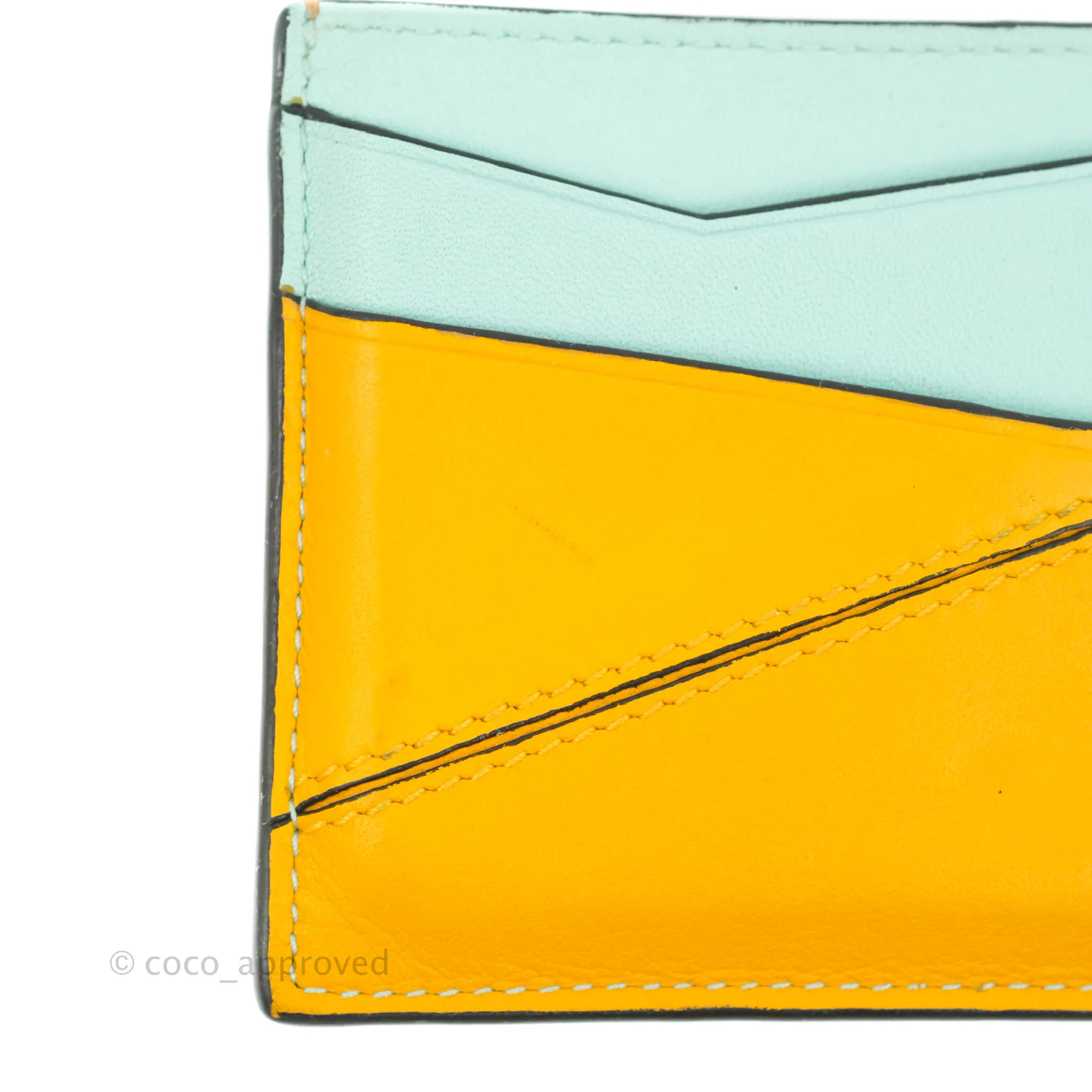 Loewe Puzzle Plain Card Holder Mint/Mustard/Pink/Tan Calfskin