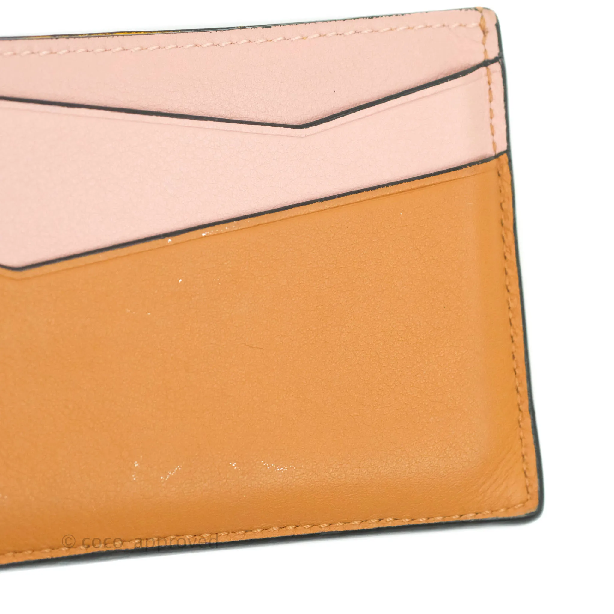 Loewe Puzzle Plain Card Holder Mint/Mustard/Pink/Tan Calfskin