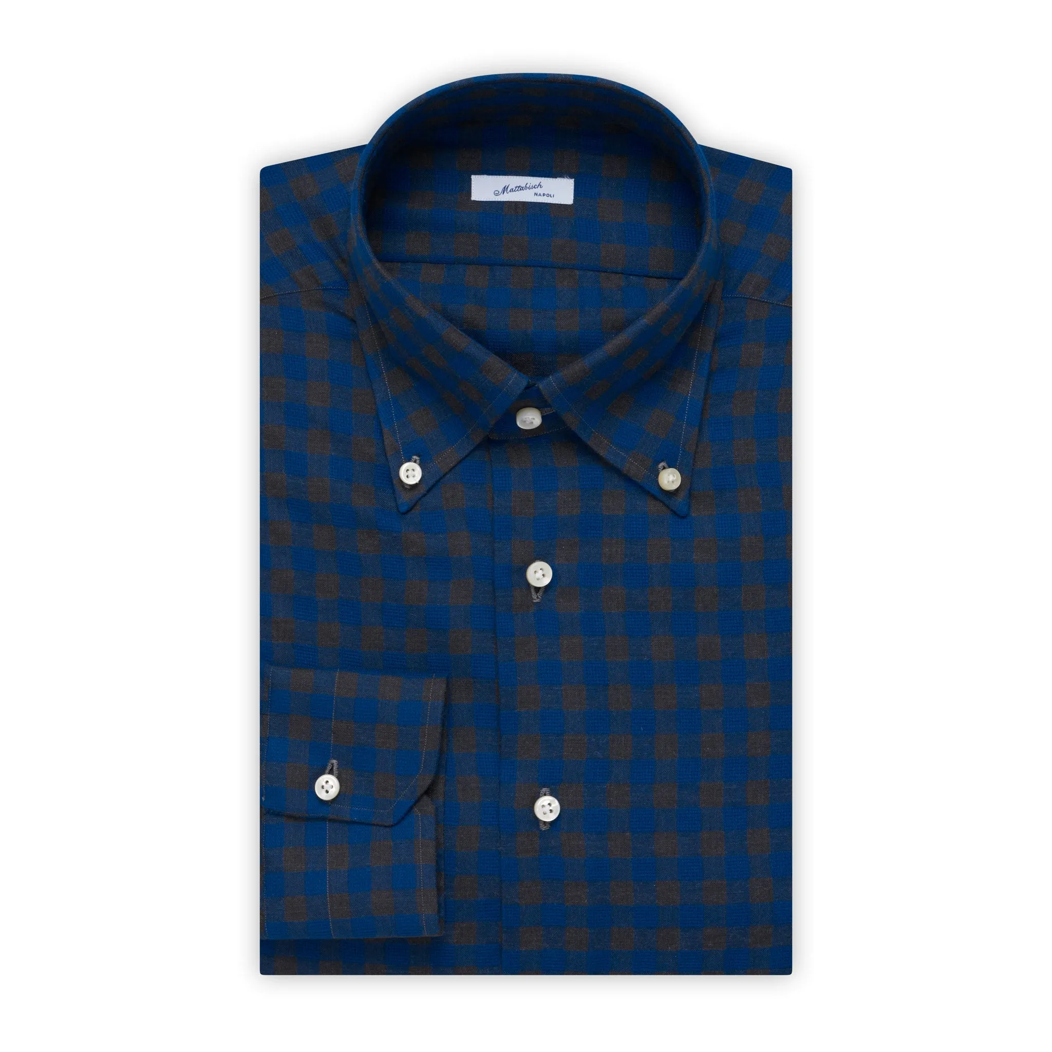 MATTABISCH by Kiton Handmade Blue-Gray Plaid Button-Down Dress Shirt 17 NEW 43