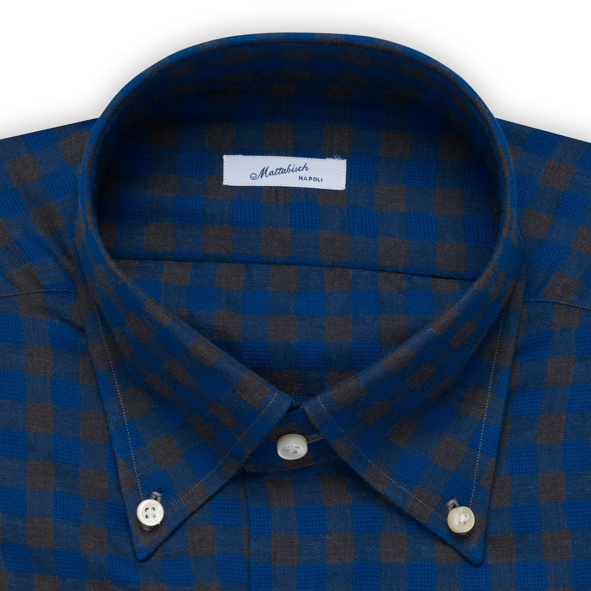MATTABISCH by Kiton Handmade Blue-Gray Plaid Button-Down Dress Shirt 17 NEW 43