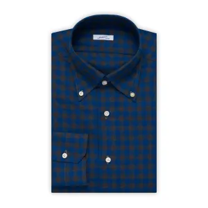 MATTABISCH by Kiton Handmade Blue-Gray Plaid Button-Down Dress Shirt 17 NEW 43
