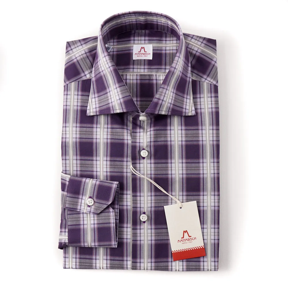 Mattabisch Cotton Shirt in Plum Purple Check