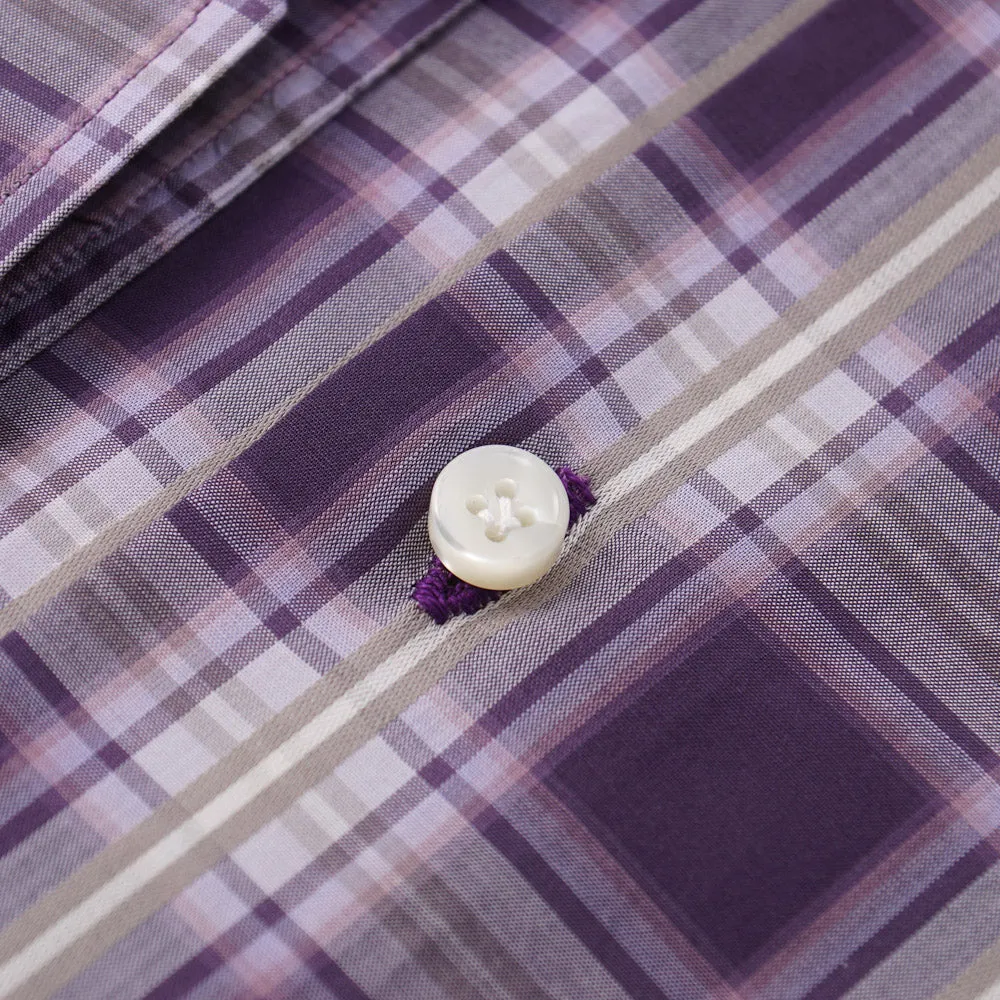 Mattabisch Cotton Shirt in Plum Purple Check