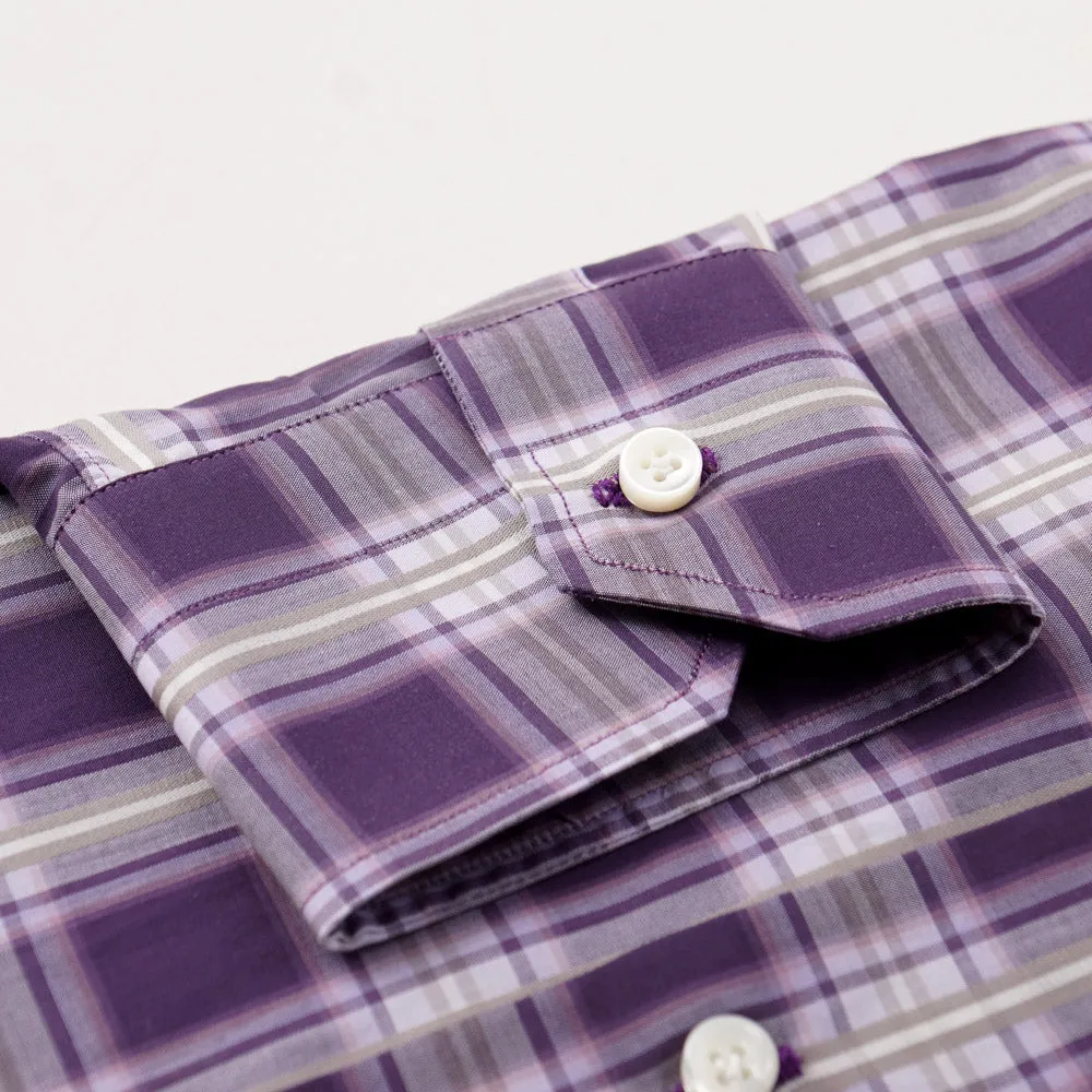 Mattabisch Cotton Shirt in Plum Purple Check