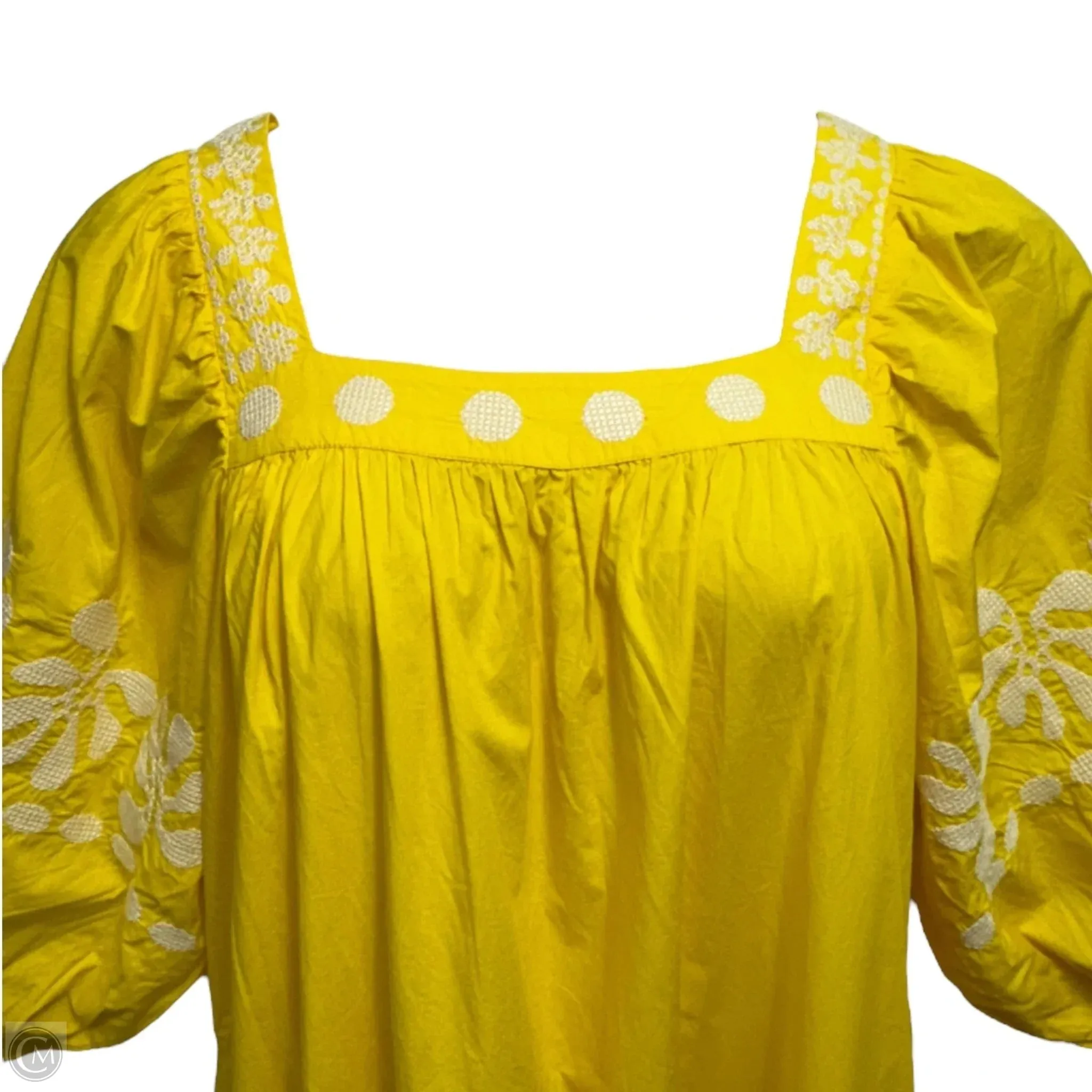 Miriam Cross Stitch Dress Casual Midi By Corey Lynn Calter In Yellow. Size: M