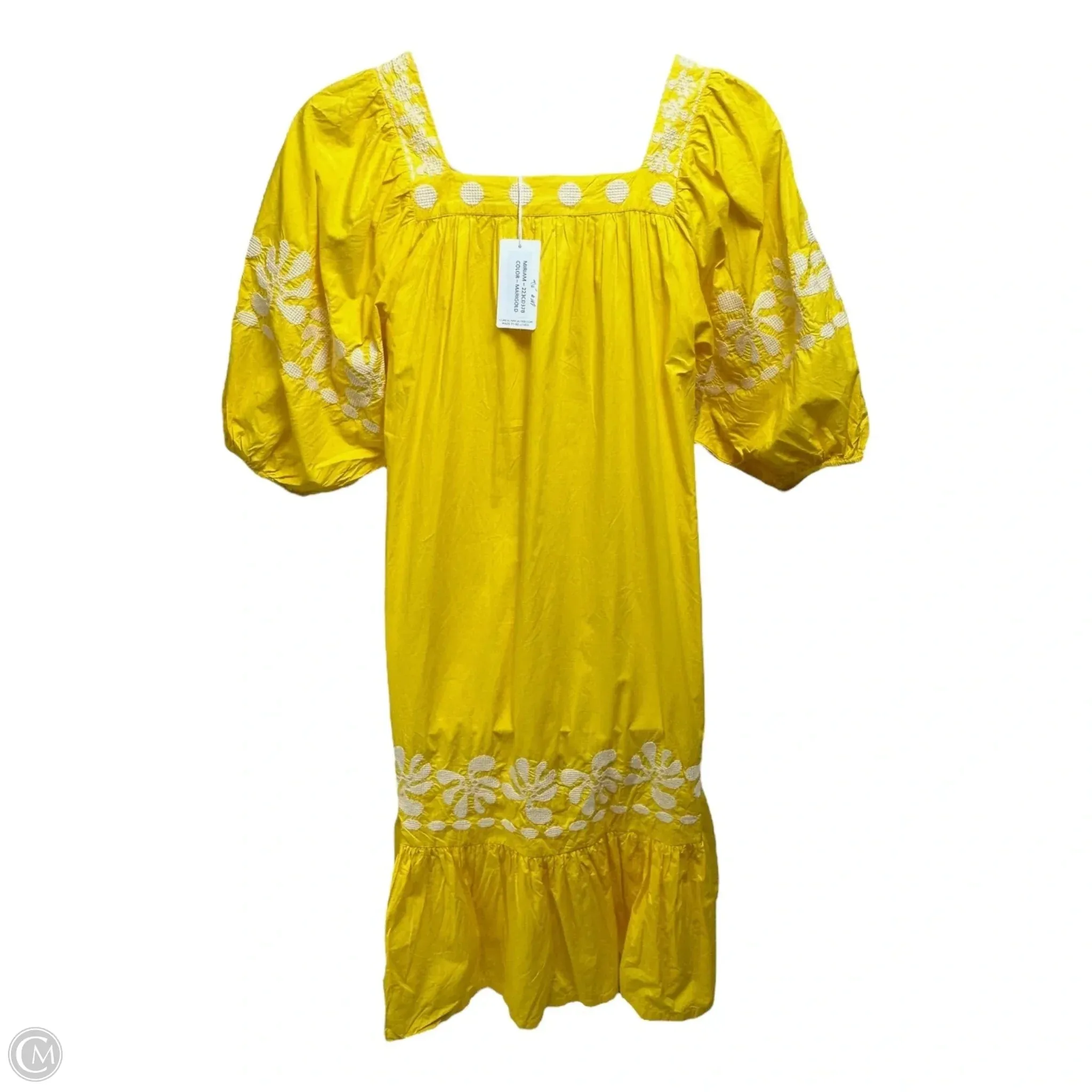 Miriam Cross Stitch Dress Casual Midi By Corey Lynn Calter In Yellow. Size: M