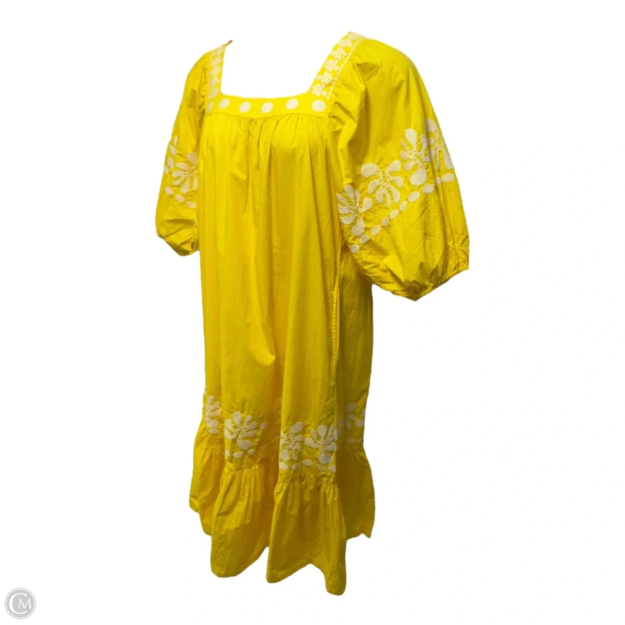 Miriam Cross Stitch Dress Casual Midi By Corey Lynn Calter In Yellow. Size: M