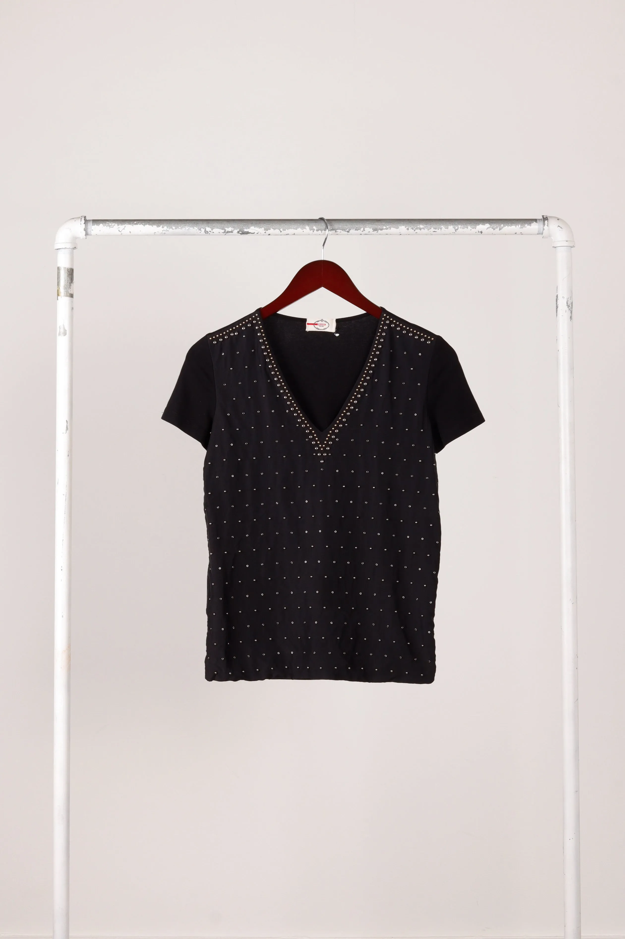 Prada SS12 'Studded V-Neck' Silk Shirt Black (2012)