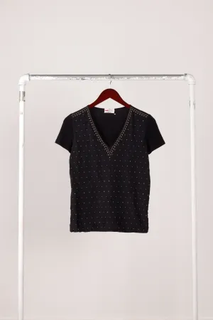 Prada SS12 'Studded V-Neck' Silk Shirt Black (2012)