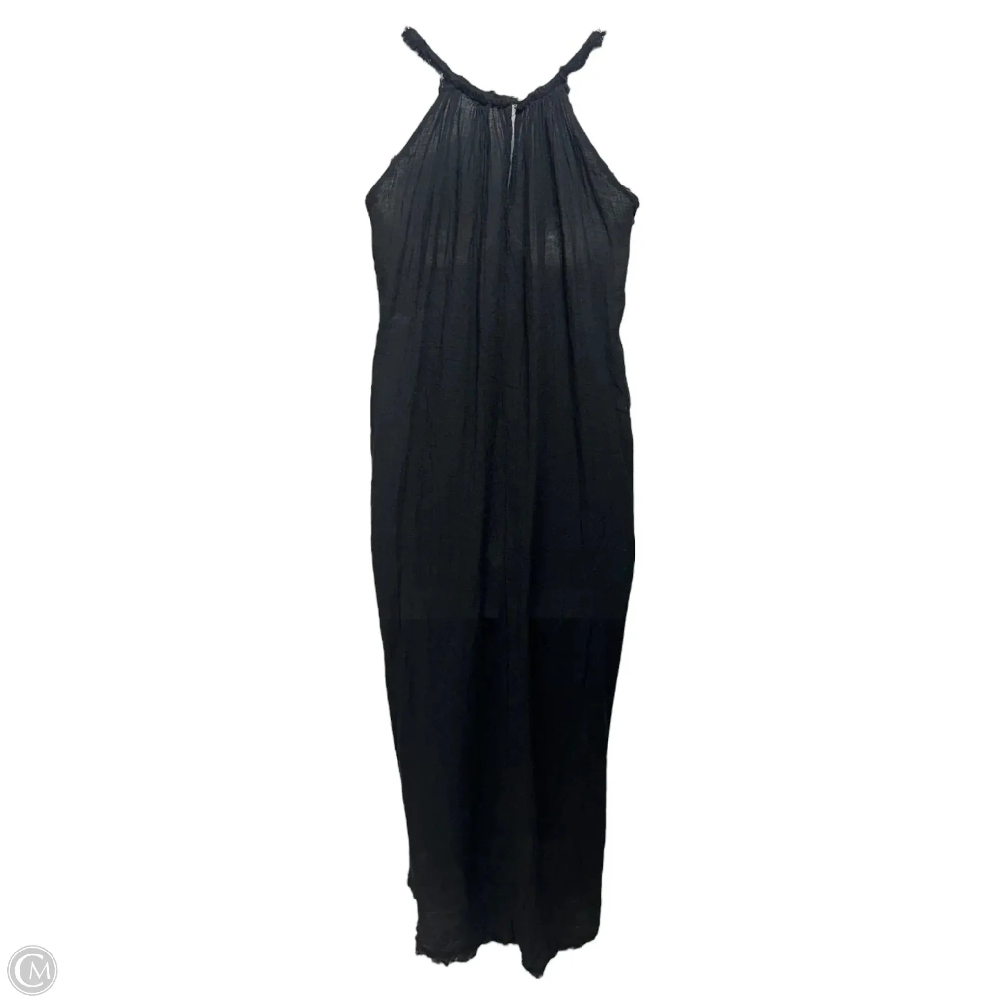 Raw Hem Linen Gauze Dress Casual Maxi By Cmc In Black. Size: Osfm