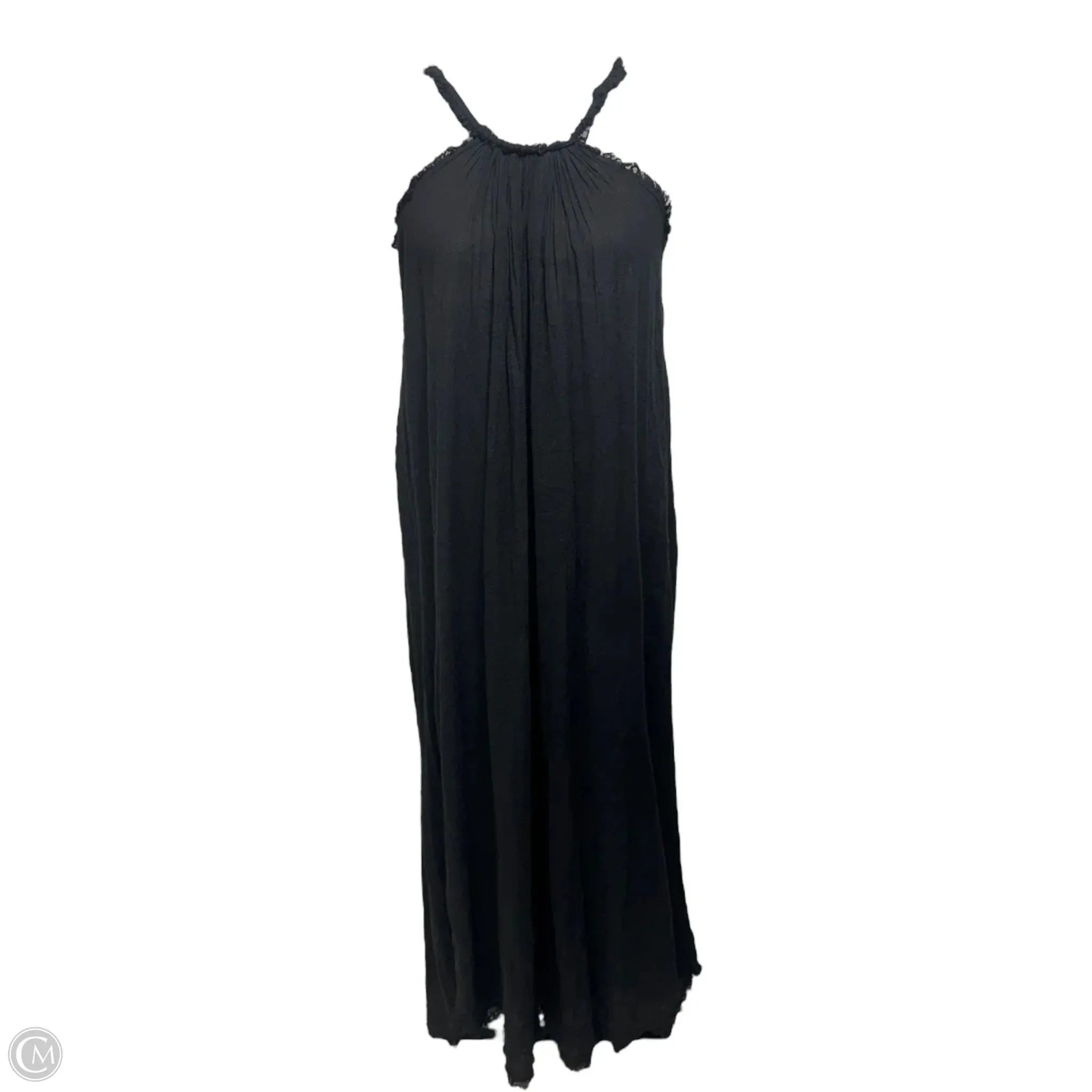 Raw Hem Linen Gauze Dress Casual Maxi By Cmc In Black. Size: Osfm